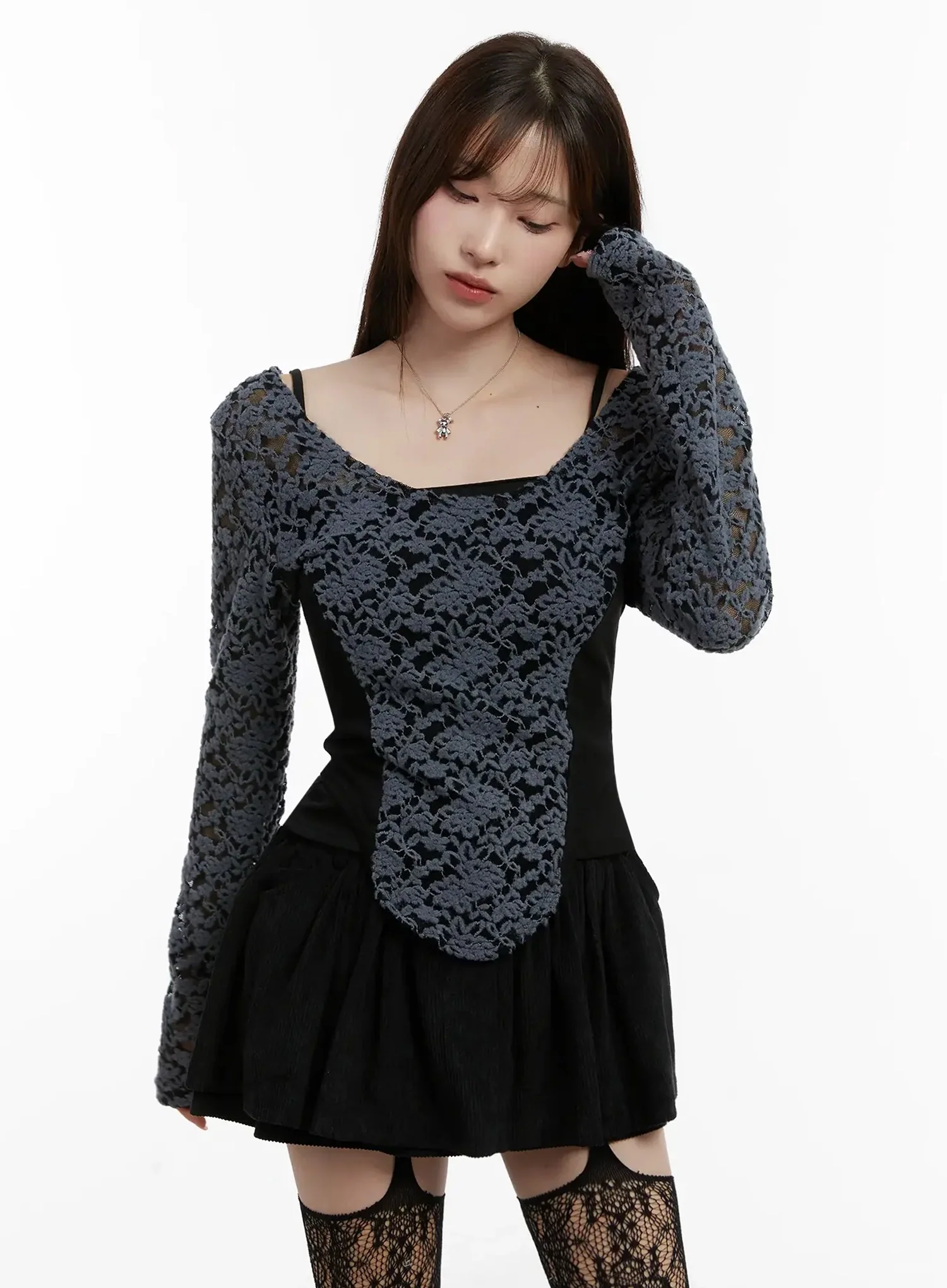 Fleece Lace Long Sleeve Top IJ521 - Image 7