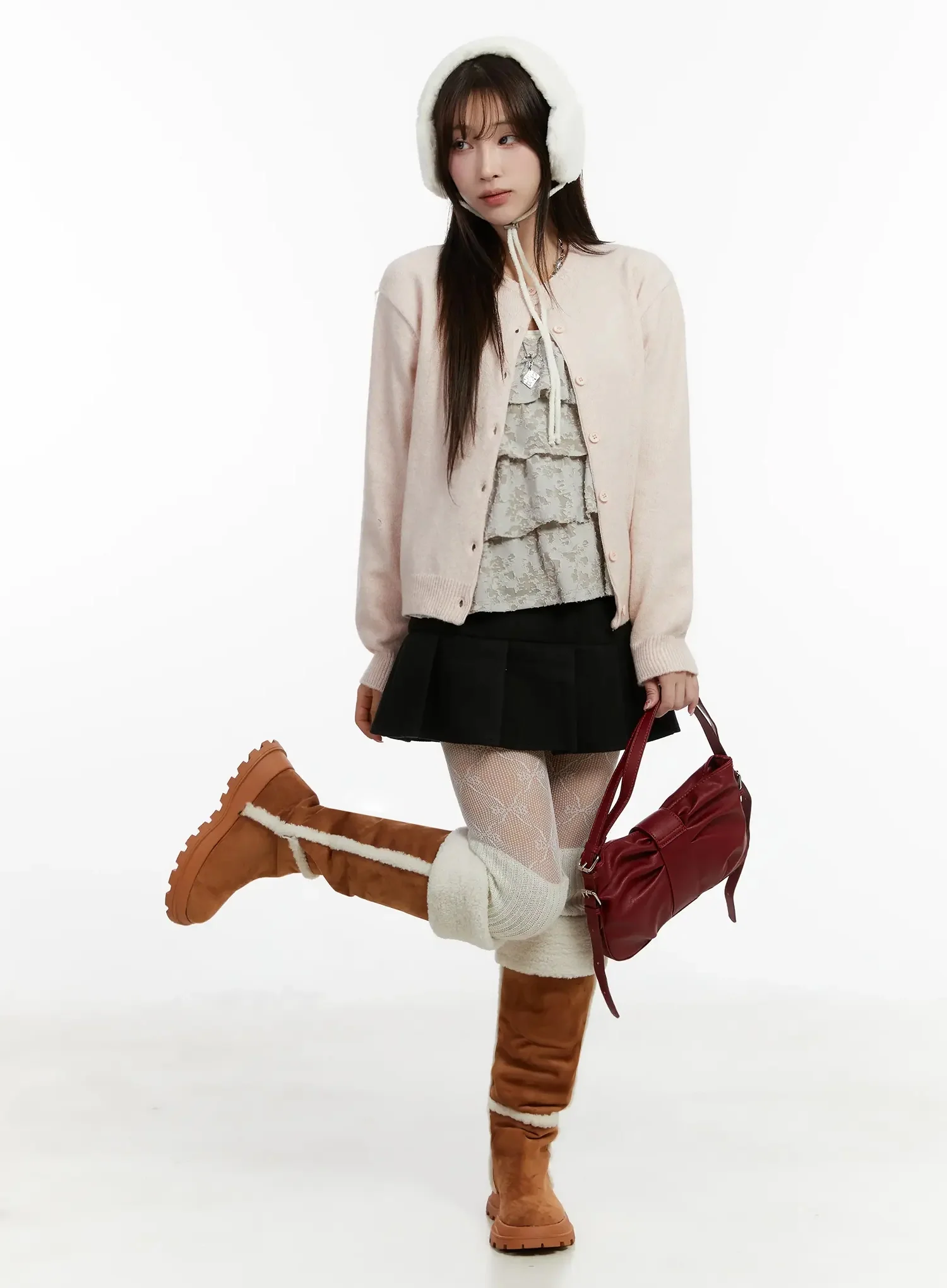 Fleece Pleated Mini Skirt IJ516 - Image 2
