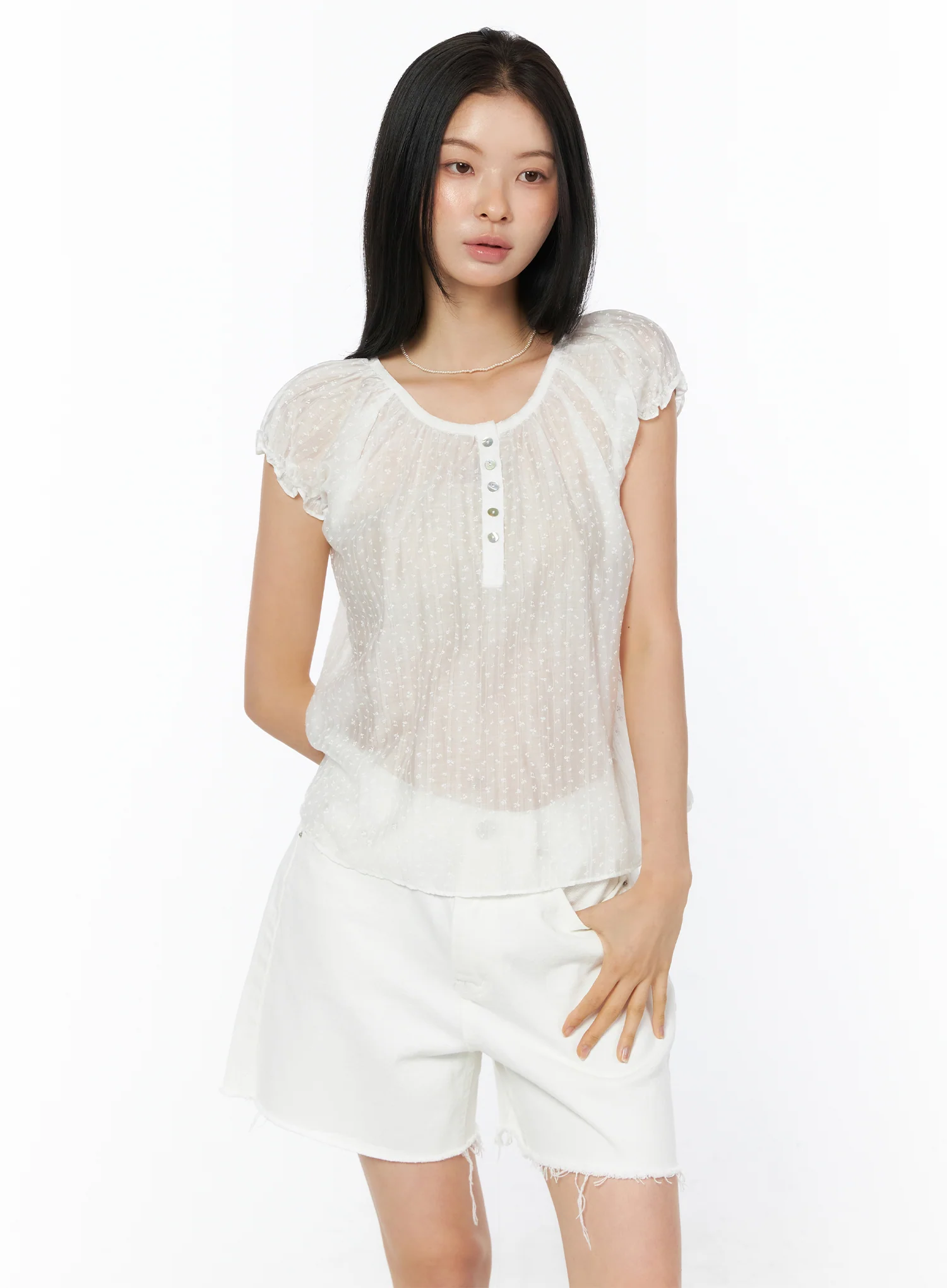Floral Embroidered Ruffle Henley Blouse IU519 - Image 11