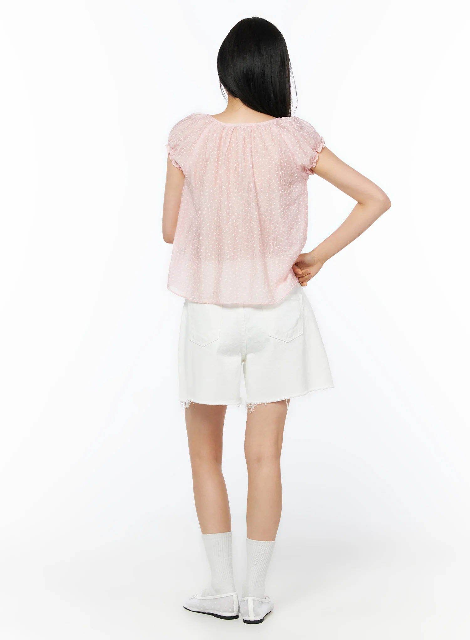 Floral Embroidered Ruffle Henley Blouse IU519 - Image 7