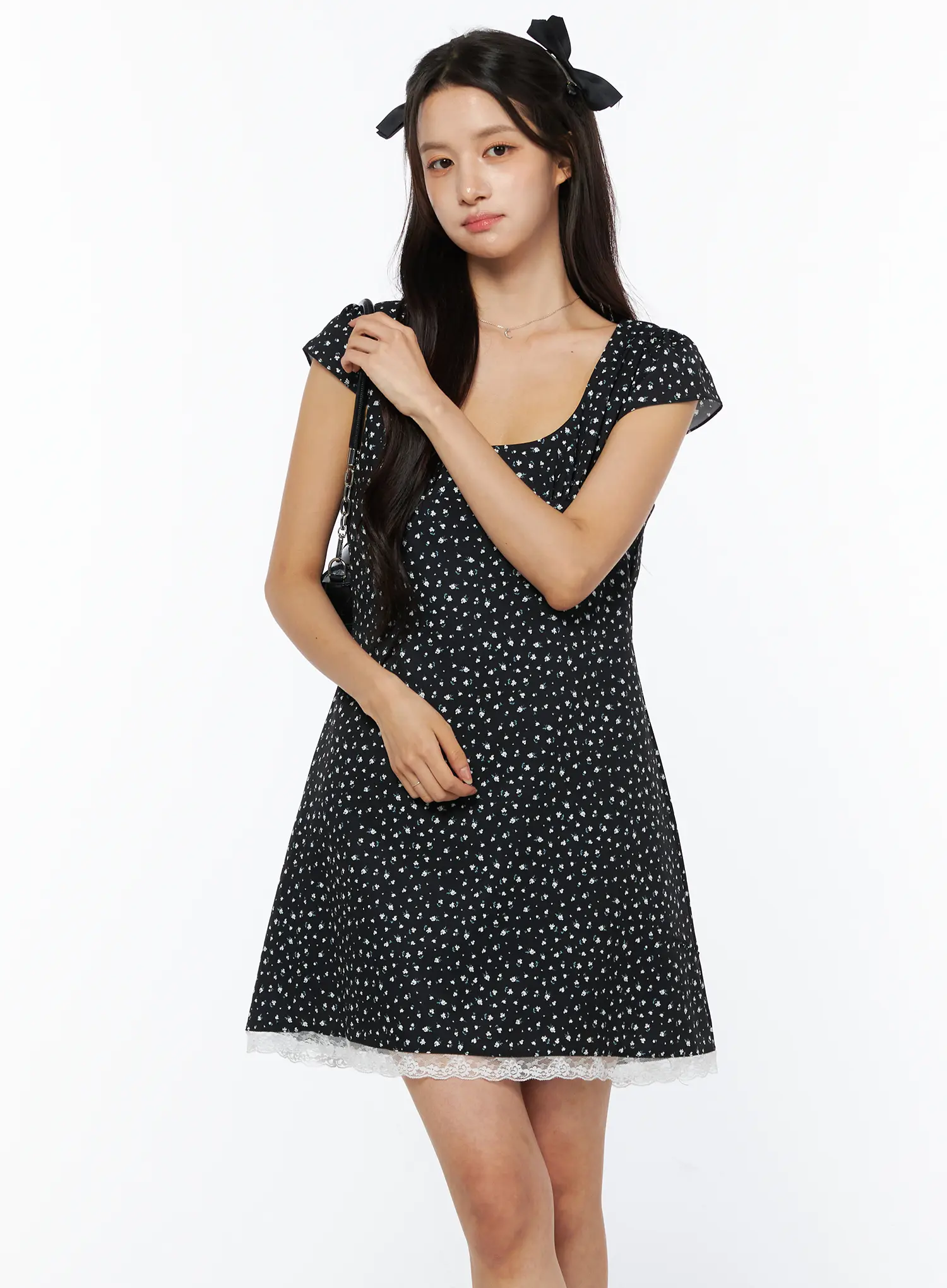 Floral Lace Trim Mini Dress CU522