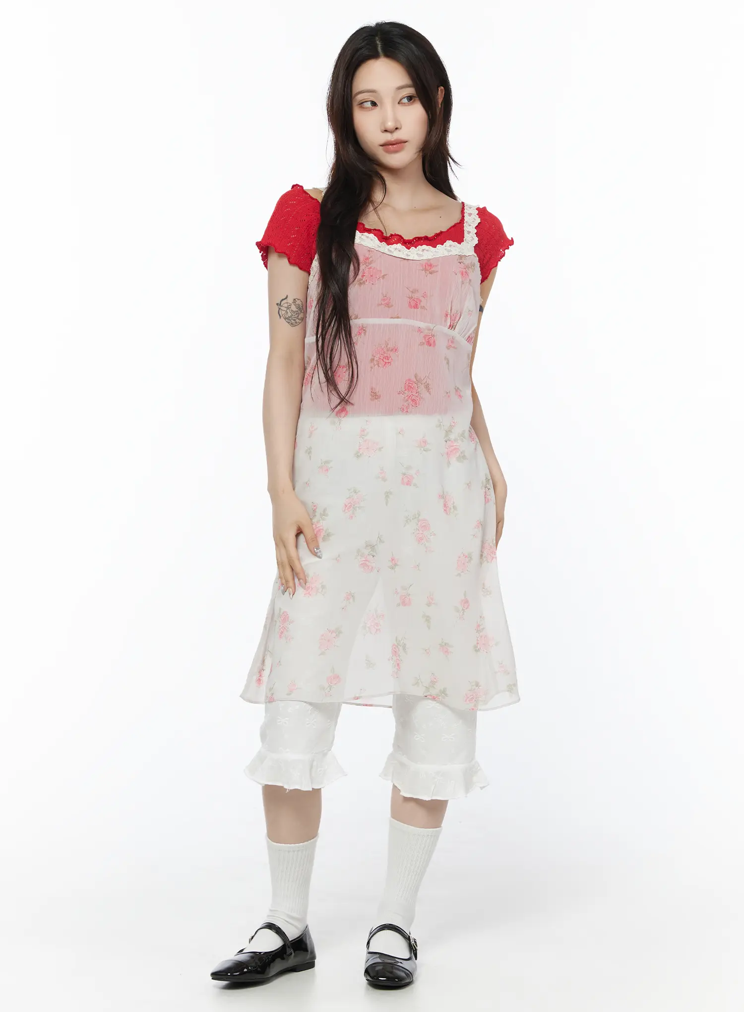 Floral Sheer Flower Midi Dress CU510 - Image 2