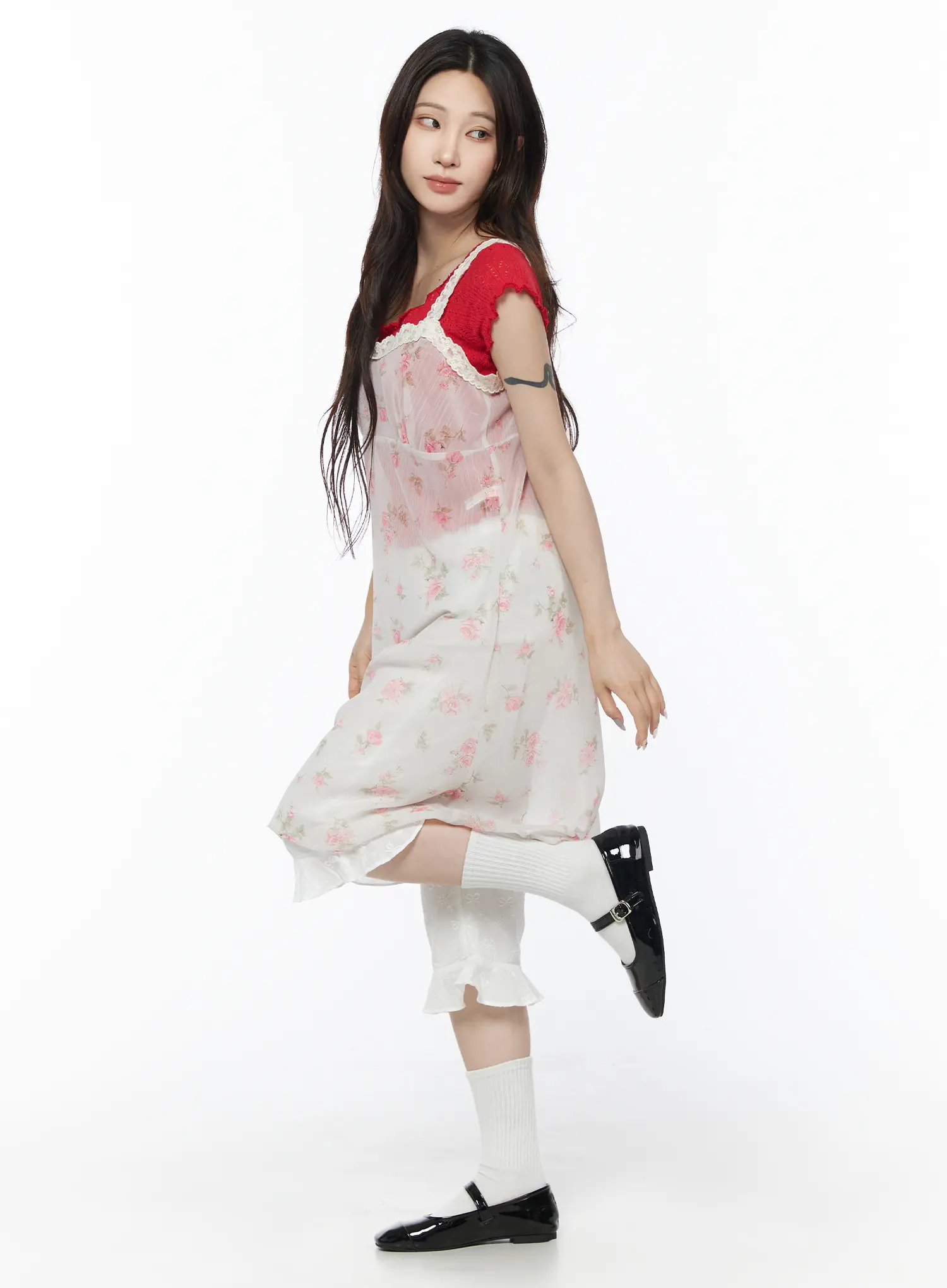 Floral Sheer Flower Midi Dress CU510 - Image 3