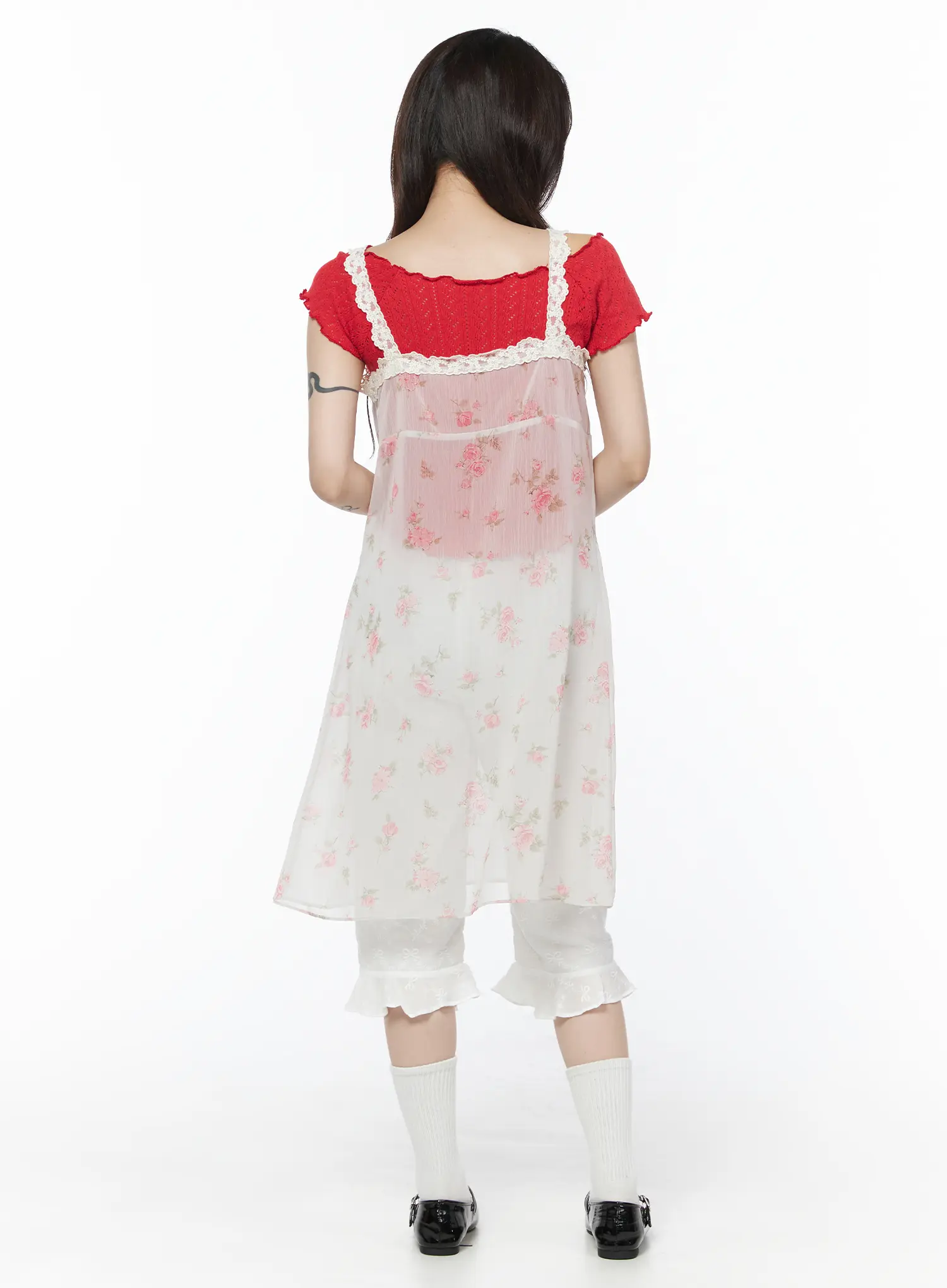Floral Sheer Flower Midi Dress CU510 - Image 4