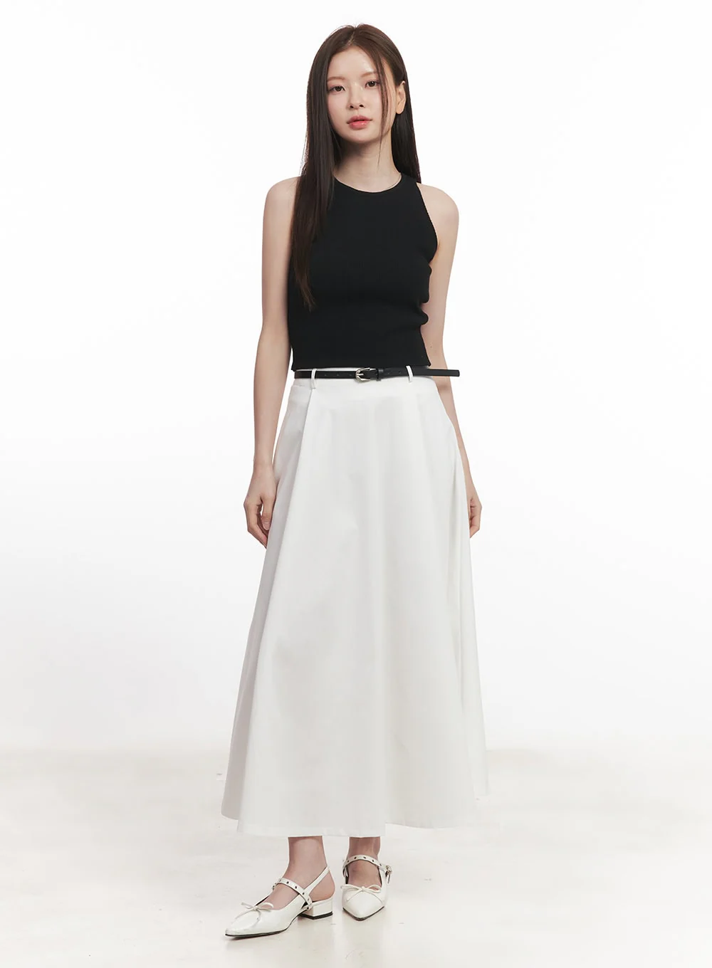 Flowy Pintuck Flare Maxi Skirt with Belt CA501 - Image 3