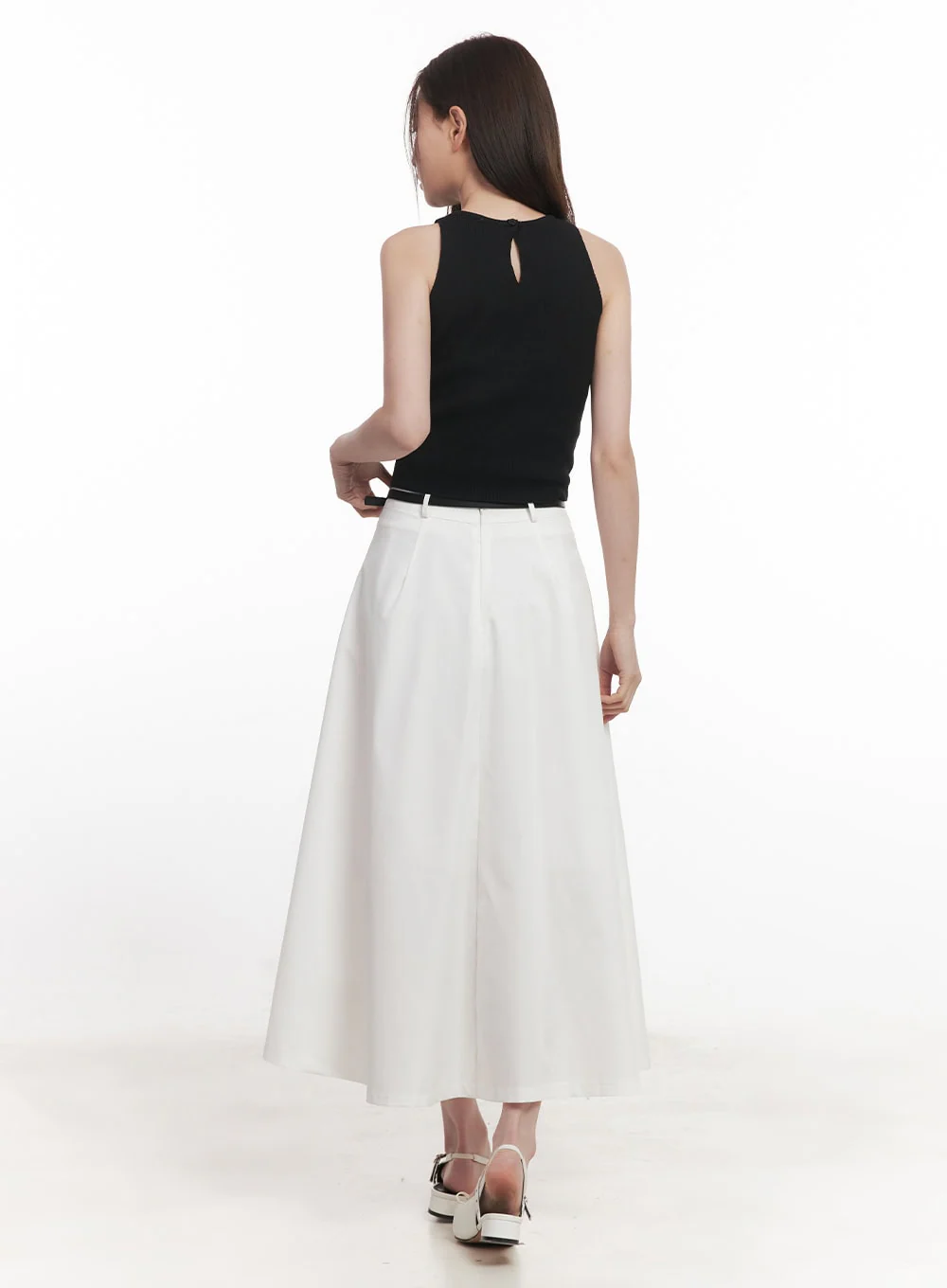 Flowy Pintuck Flare Maxi Skirt with Belt CA501 - Image 6