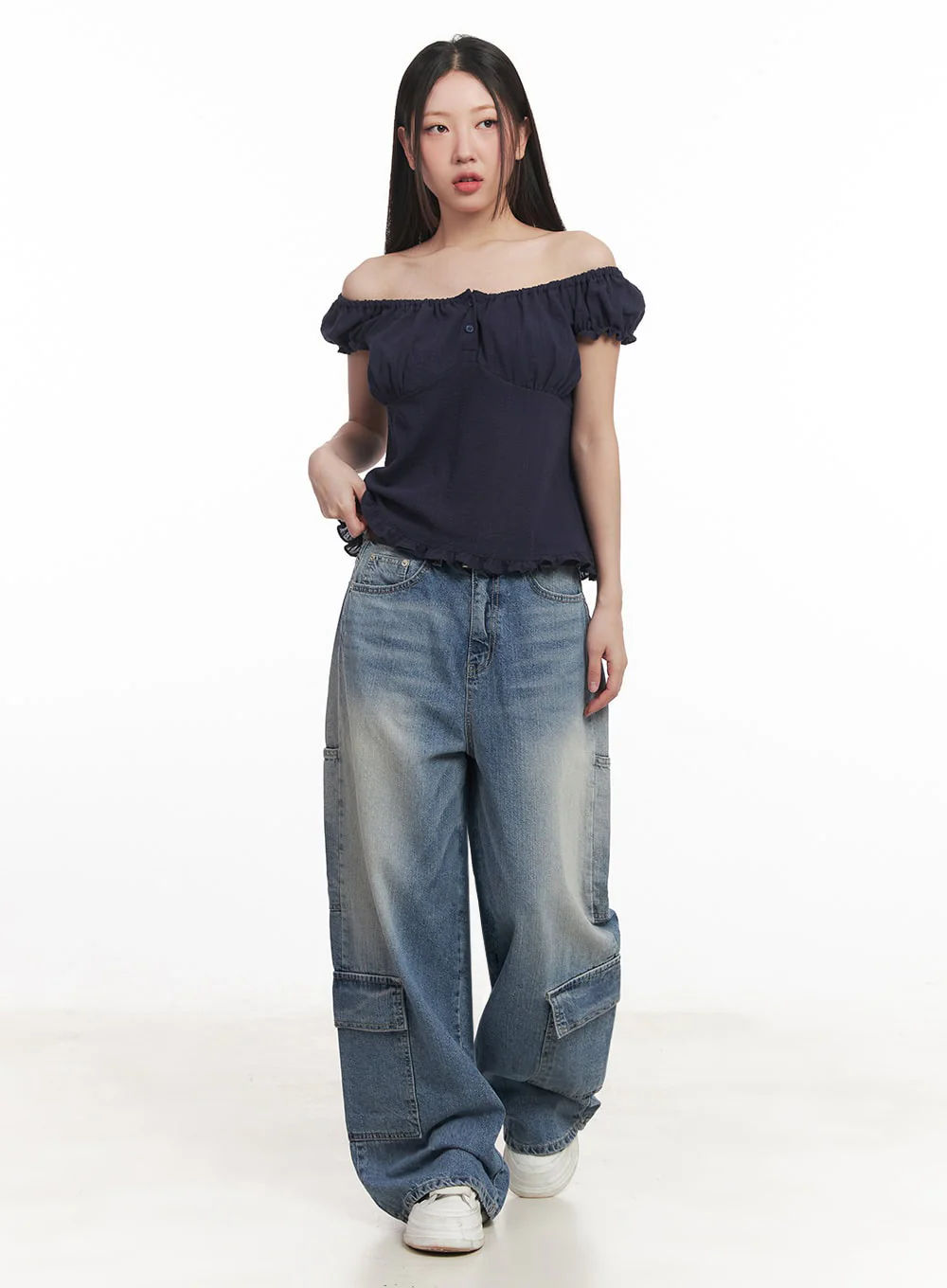 Frill Buttoned Off-Shoulder Blouse Top IM528 - Image 6