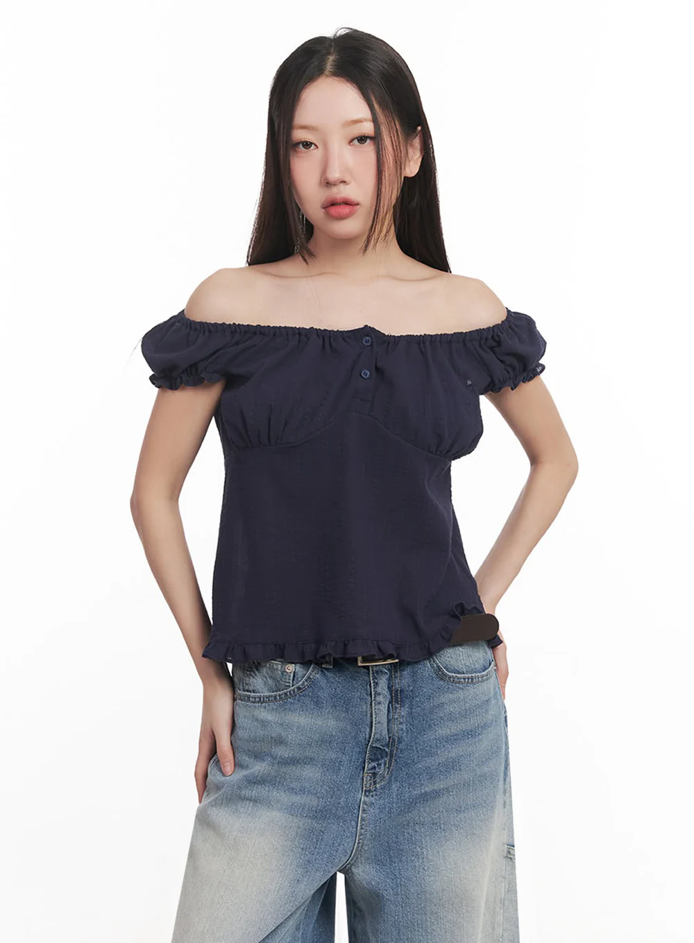 Frill Buttoned Off-Shoulder Blouse Top IM528 - Image 8