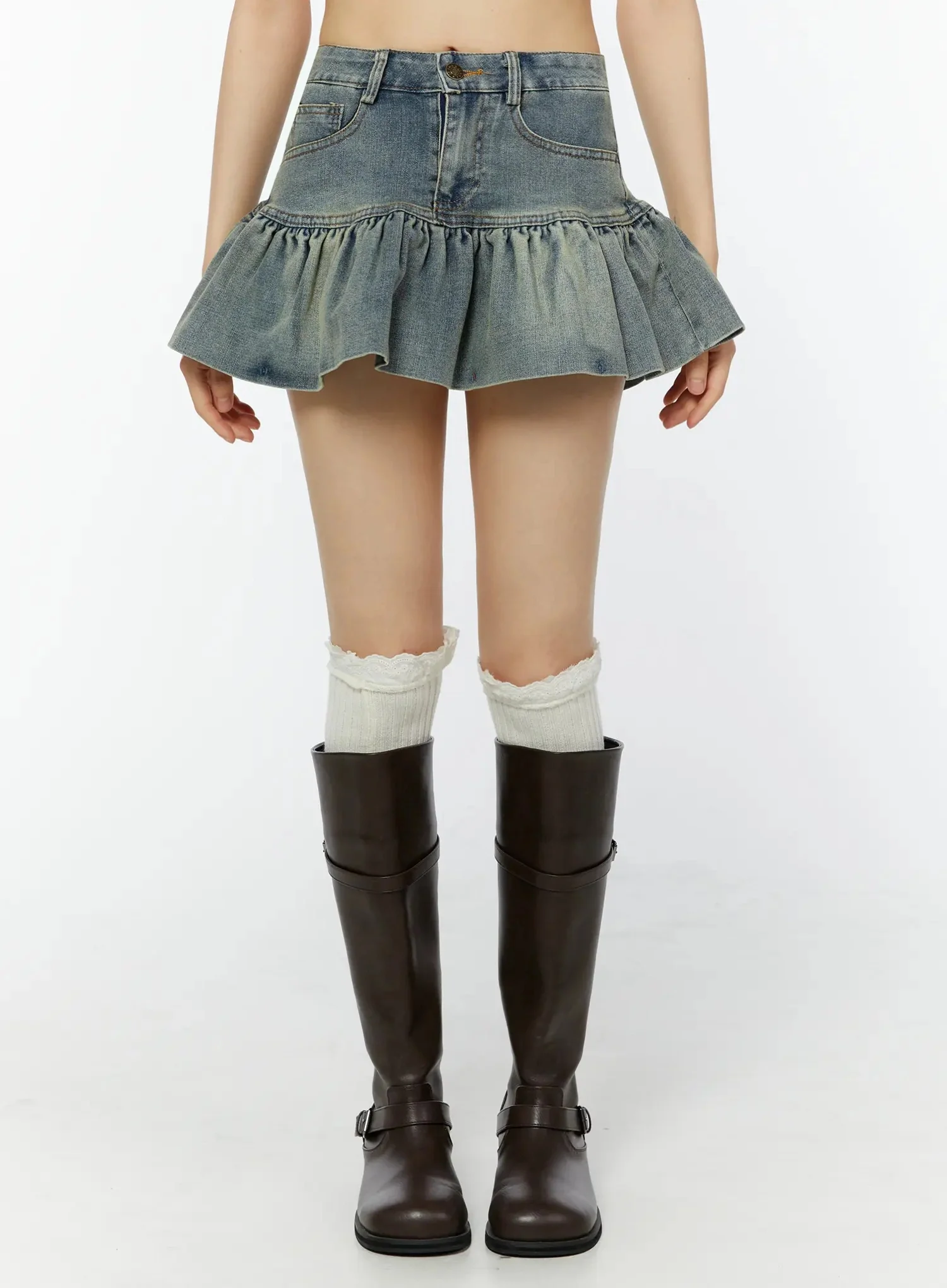 Frill Hem Denim Mini Skirt CU515