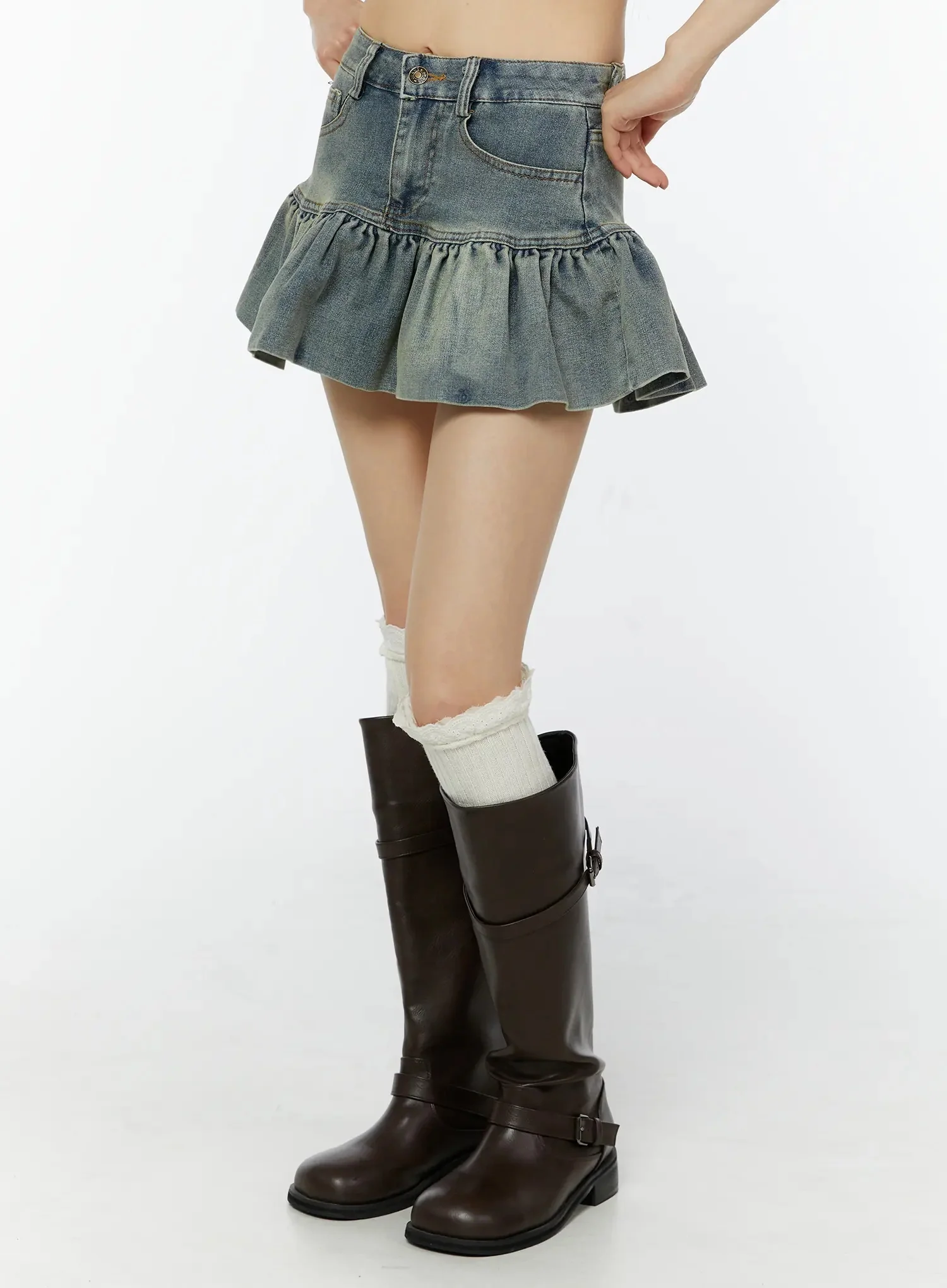 Frill Hem Denim Mini Skirt CU515 - Image 6