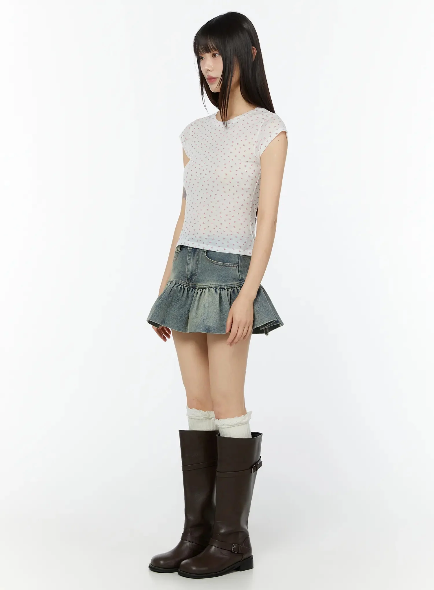 Frill Hem Denim Mini Skirt CU515 - Image 8