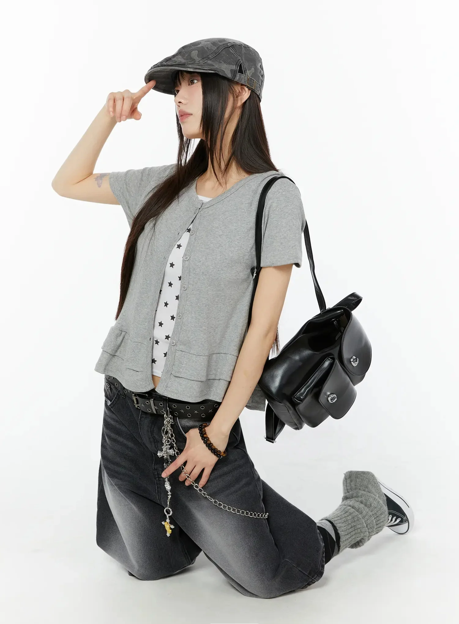 Frill Hem Loose Fit Button Cardigan IU518