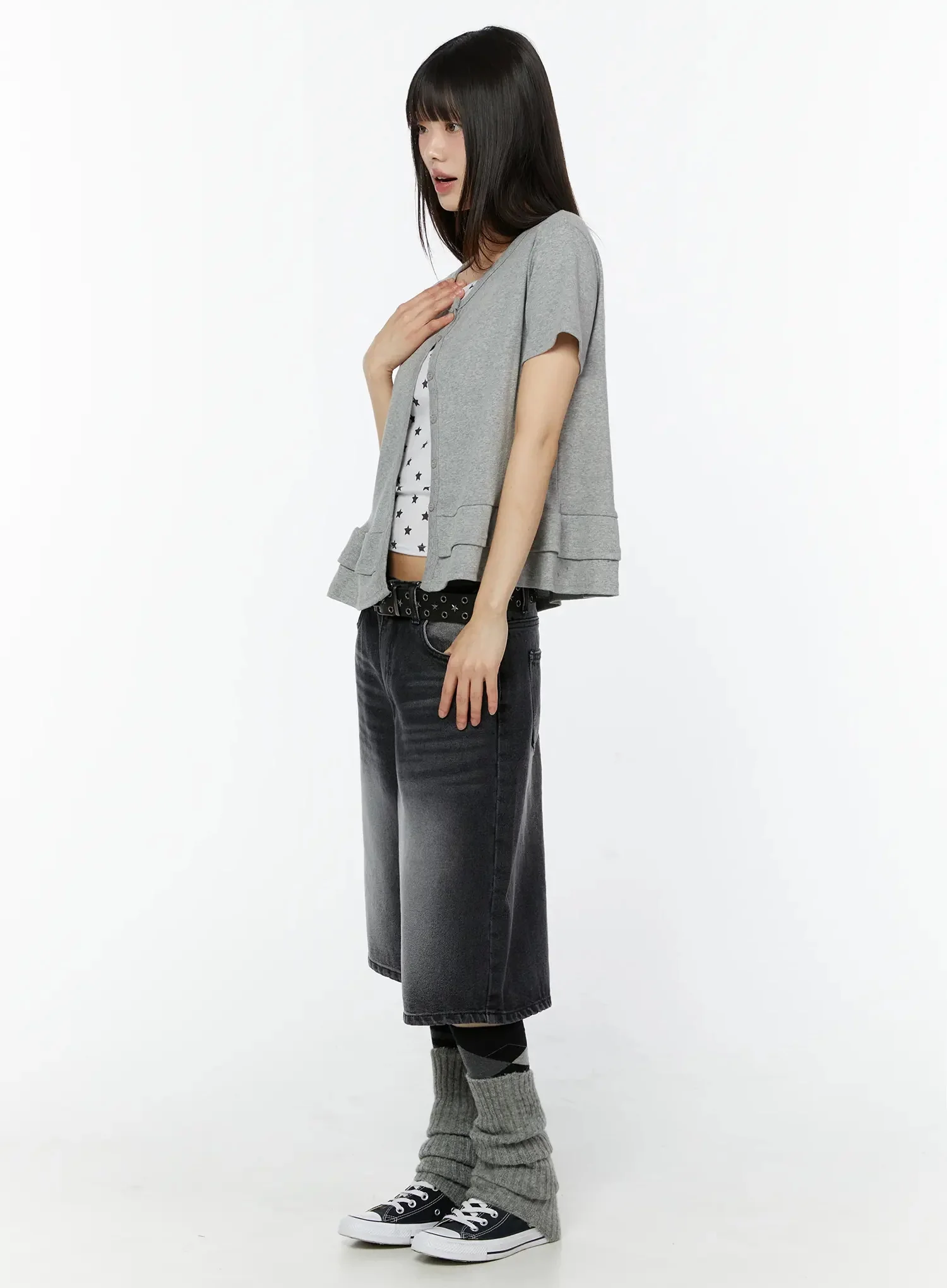 Frill Hem Loose Fit Button Cardigan IU518 - Image 10