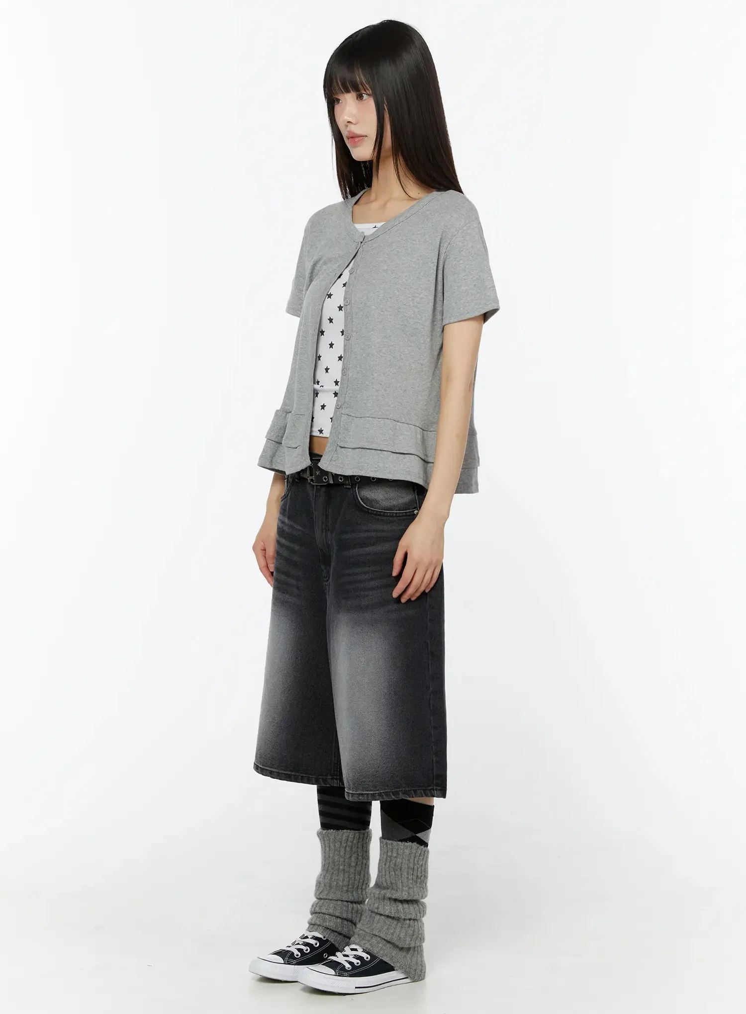 Frill Hem Loose Fit Button Cardigan IU518 - Image 4