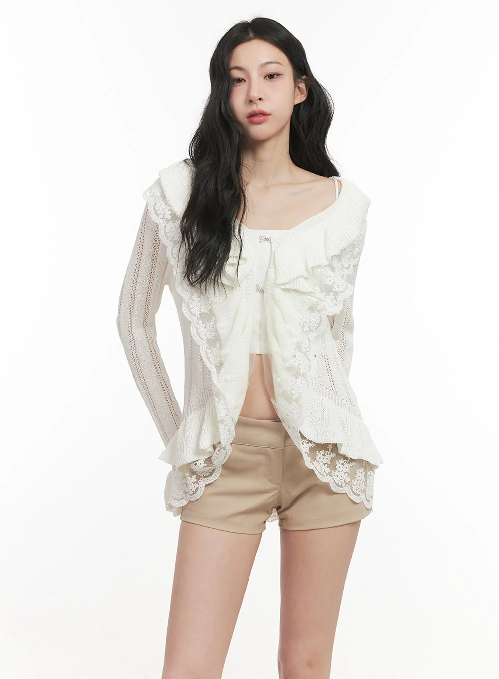 Frill Lace V-Neck Knit Cardigan CF513 - Image 4