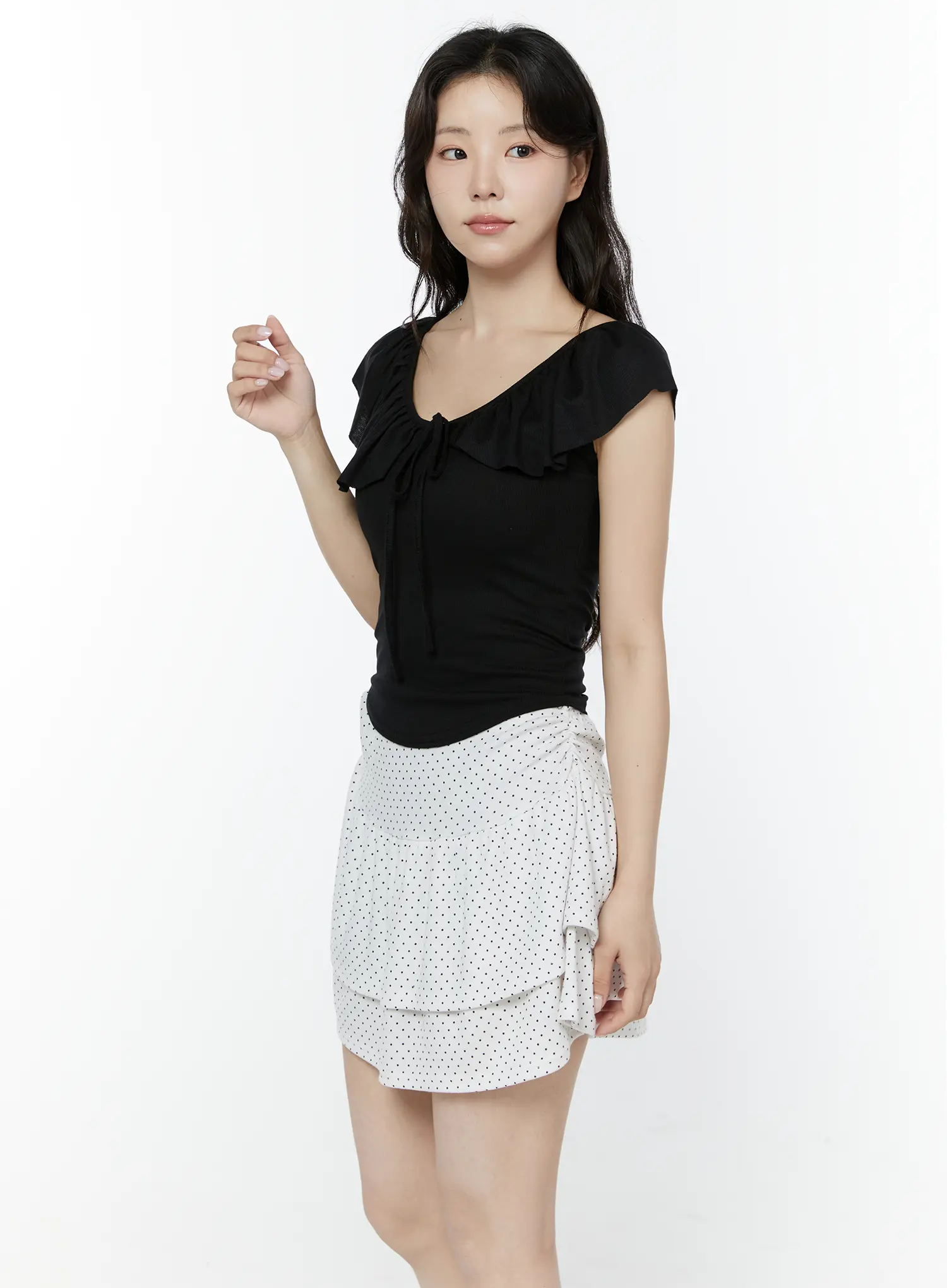 Frill Ribbon V-Neck Off-Shoulder Top IY507 - Image 8