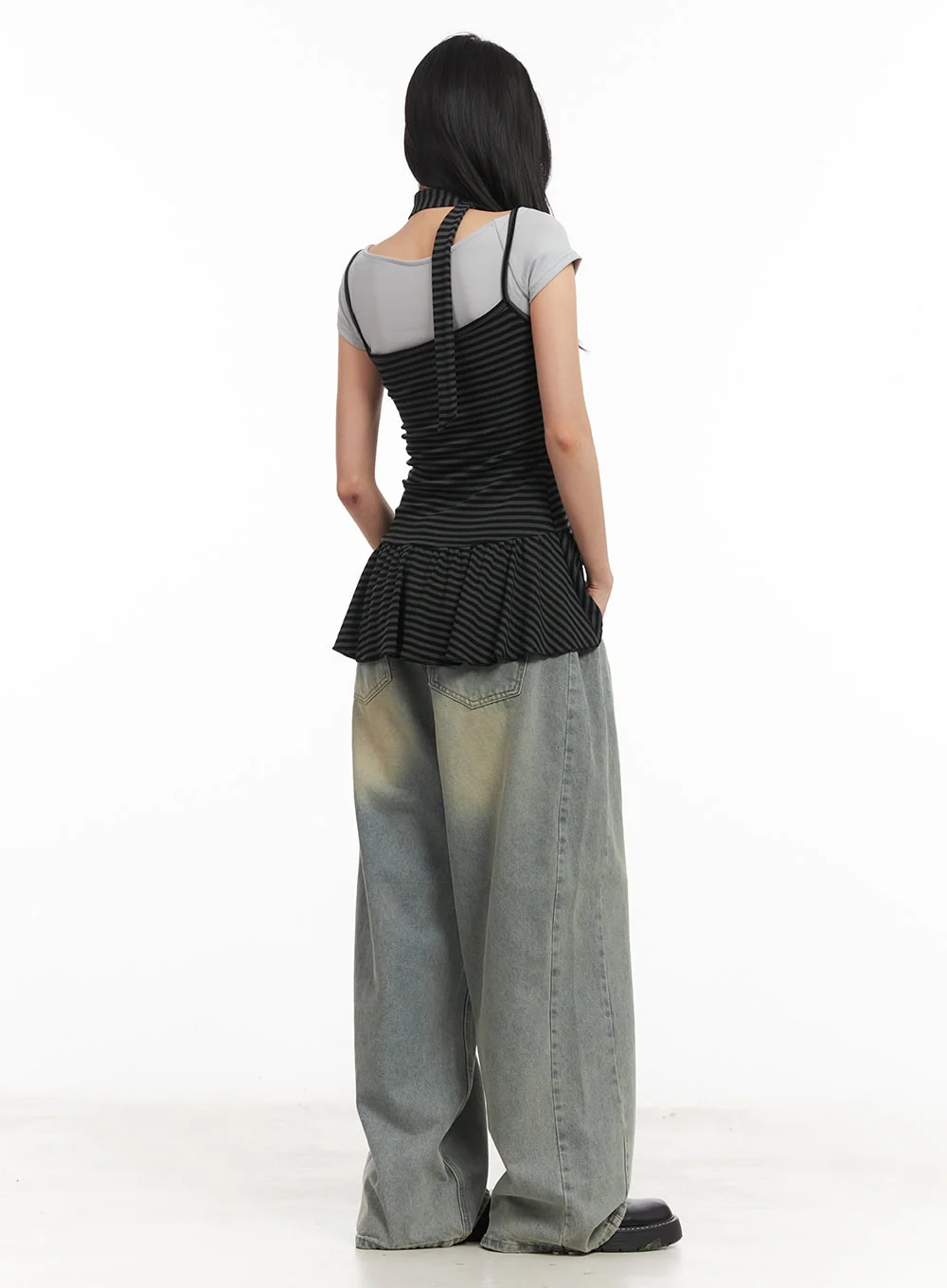 Frilled Stripe Sleeveless Dress & Scarf Set CM504 - Image 5