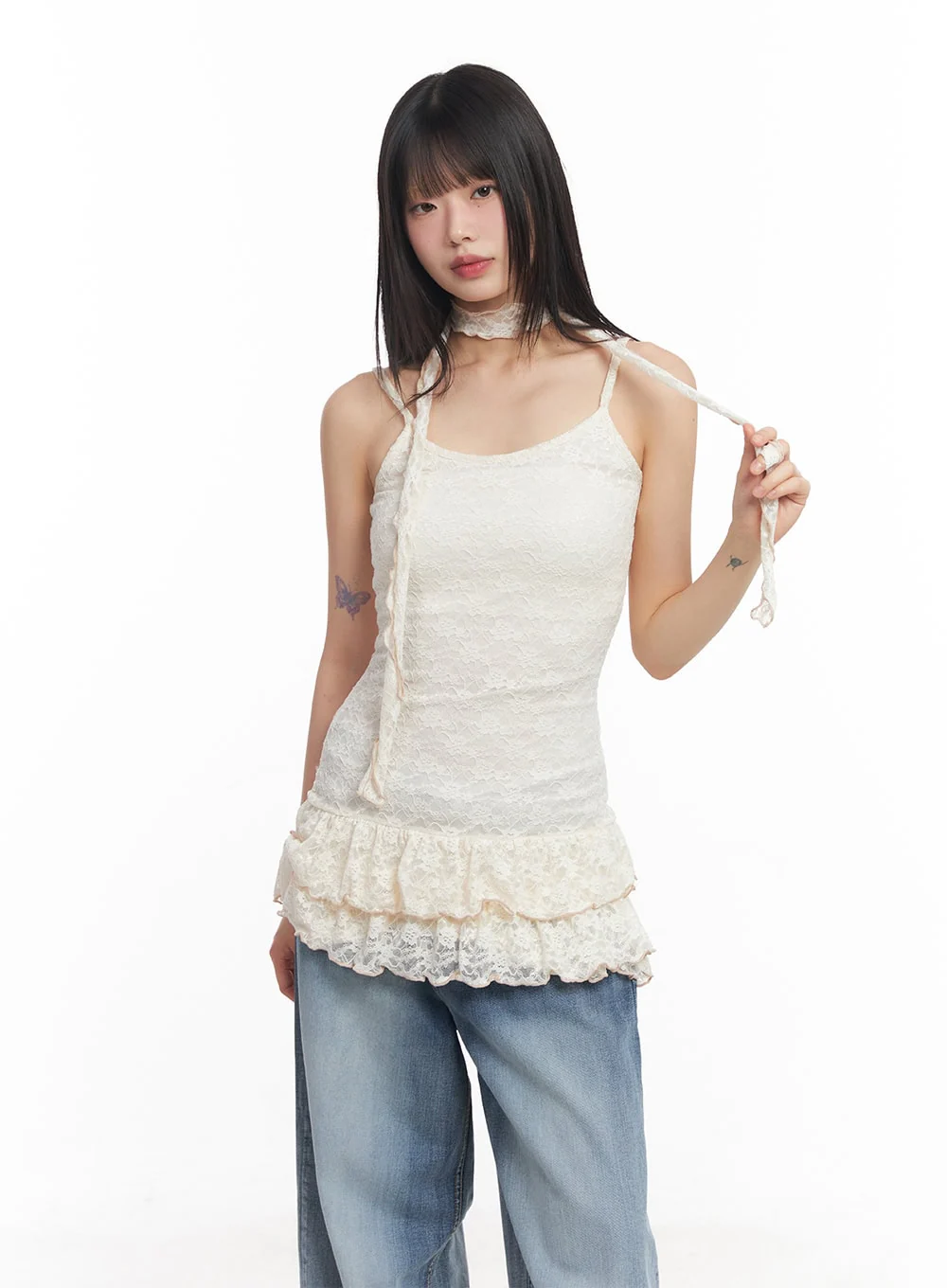 Frilly Lace Mini Dress with Scarf Set CY512 - Image 10