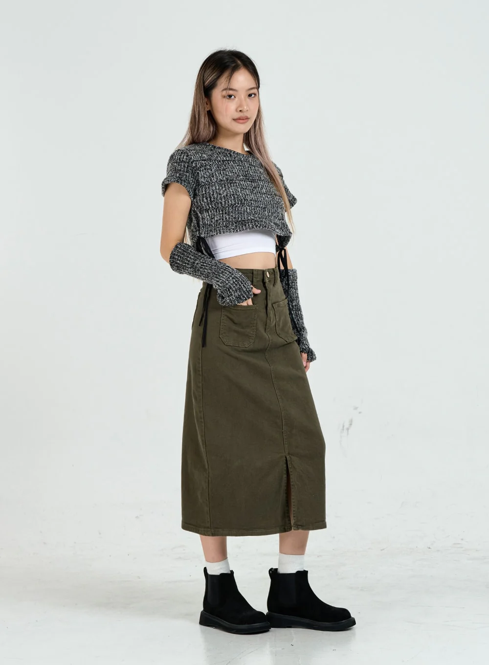 Front Pocket H-Line Long Skirt CO14 - Image 8