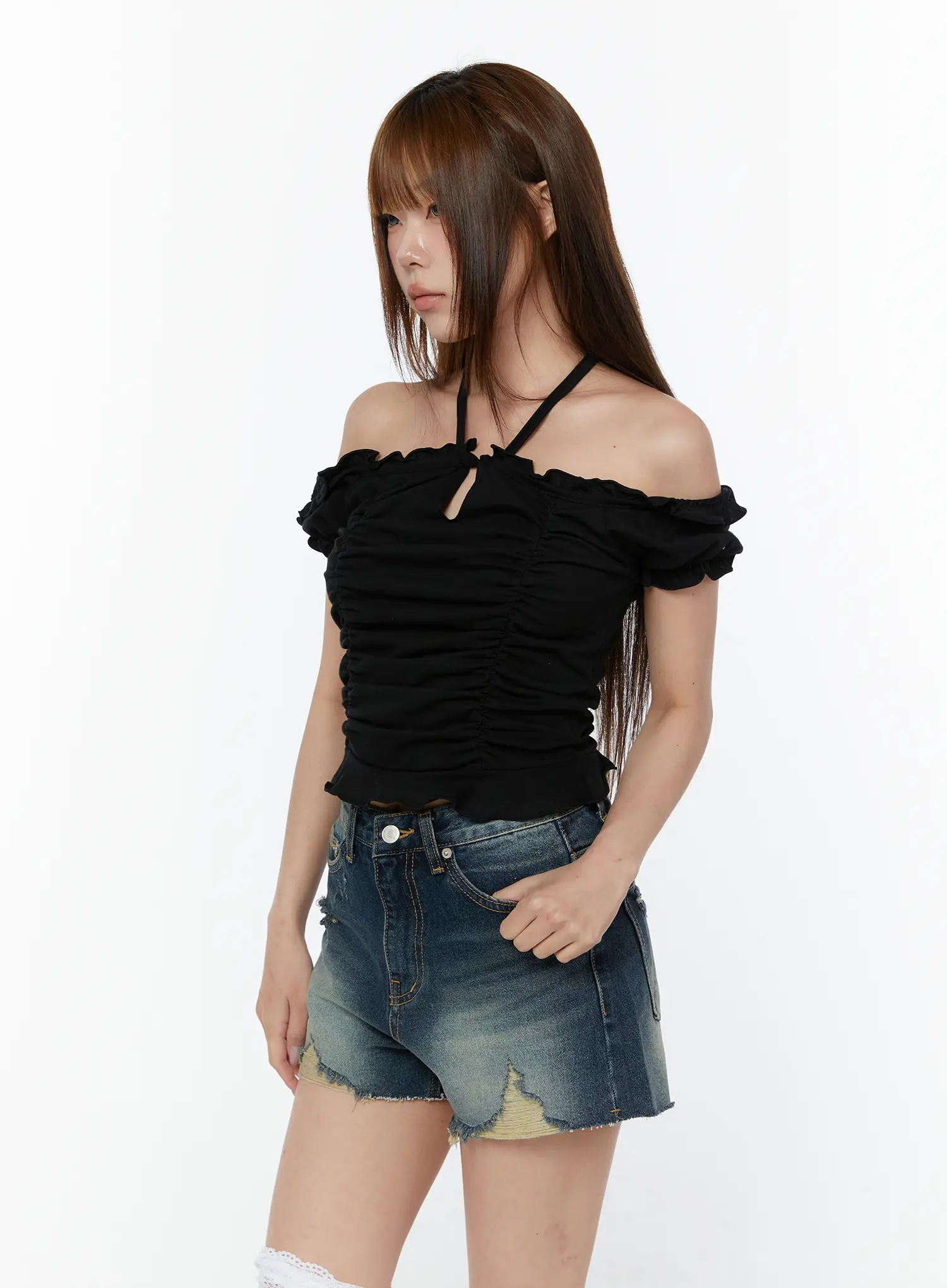 Front-Tie Ruched Off-Shoulder Blouse CY519 - Image 10