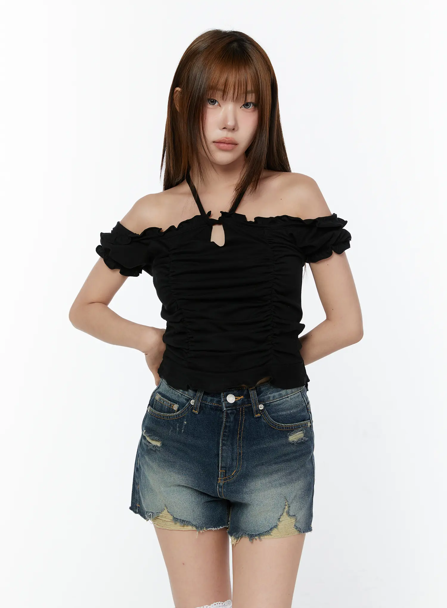 Front-Tie Ruched Off-Shoulder Blouse CY519 - Image 2
