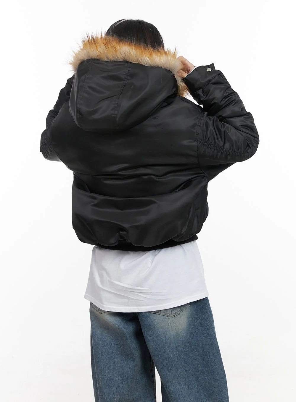 Fur Detail Hooded Bomber Jacket CD411 - Image 7