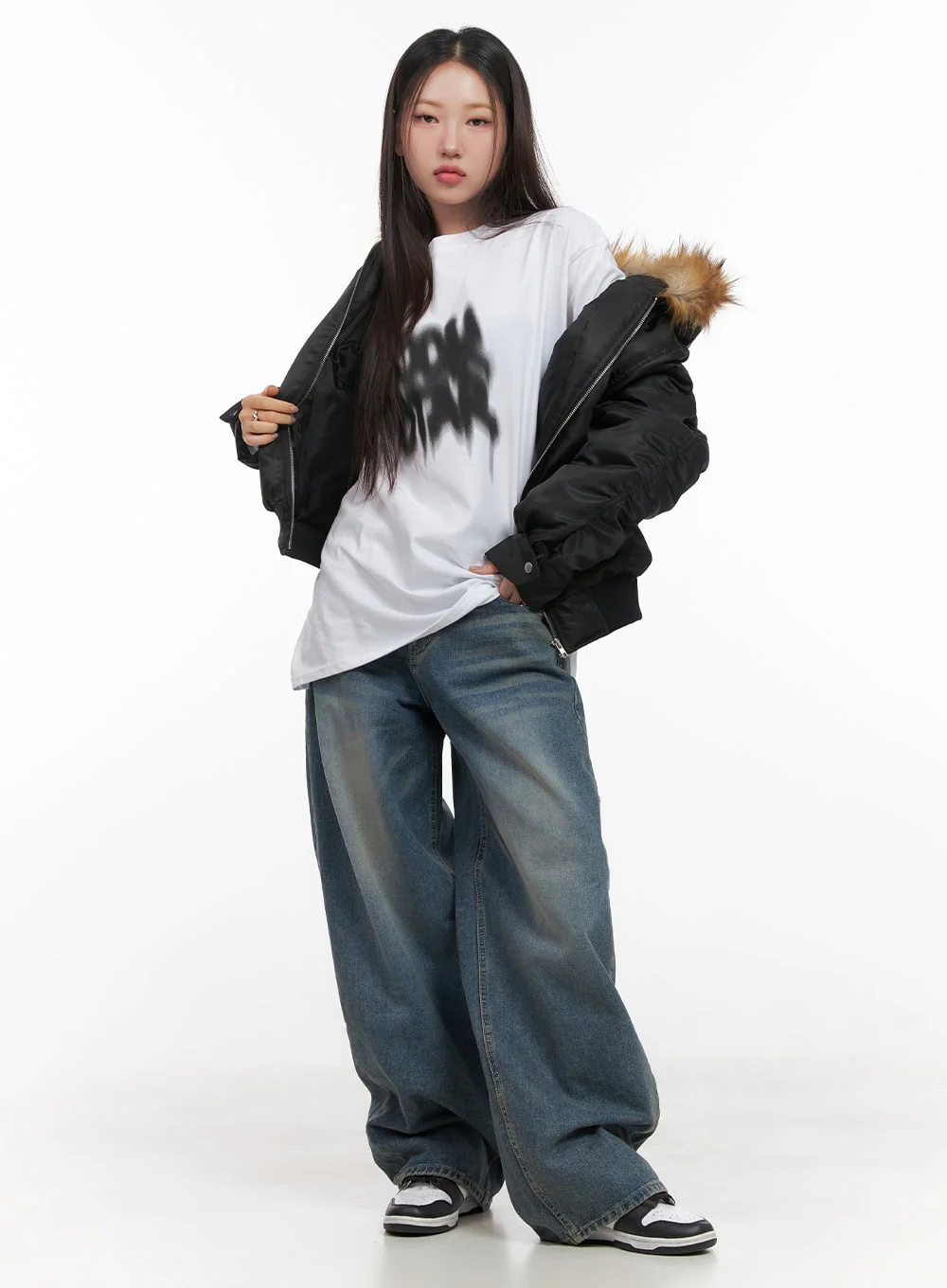 Fur Detail Hooded Bomber Jacket CD411 - Image 9