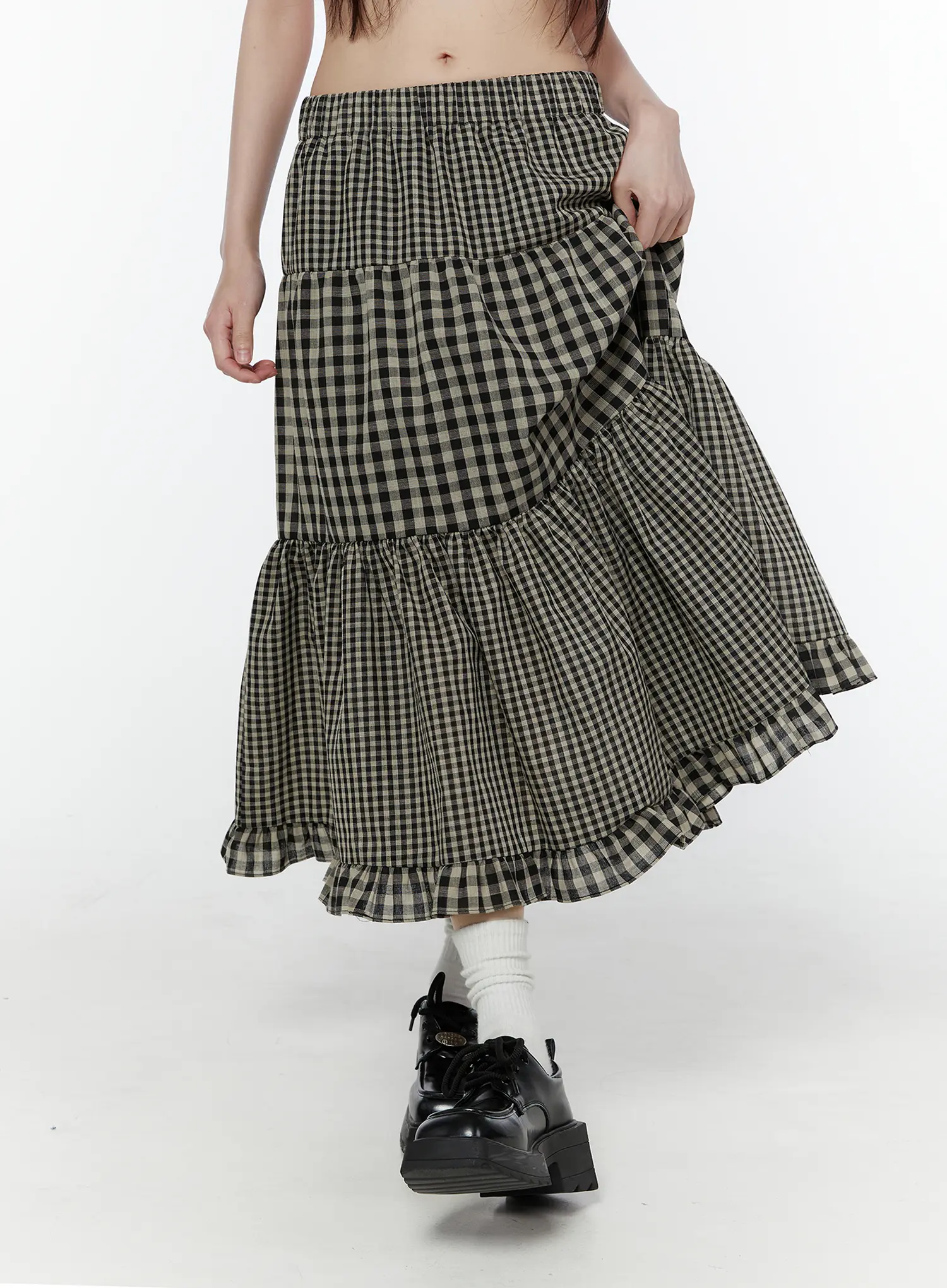 Gingaham Ruffle Midi Skirt CU505 - Image 2