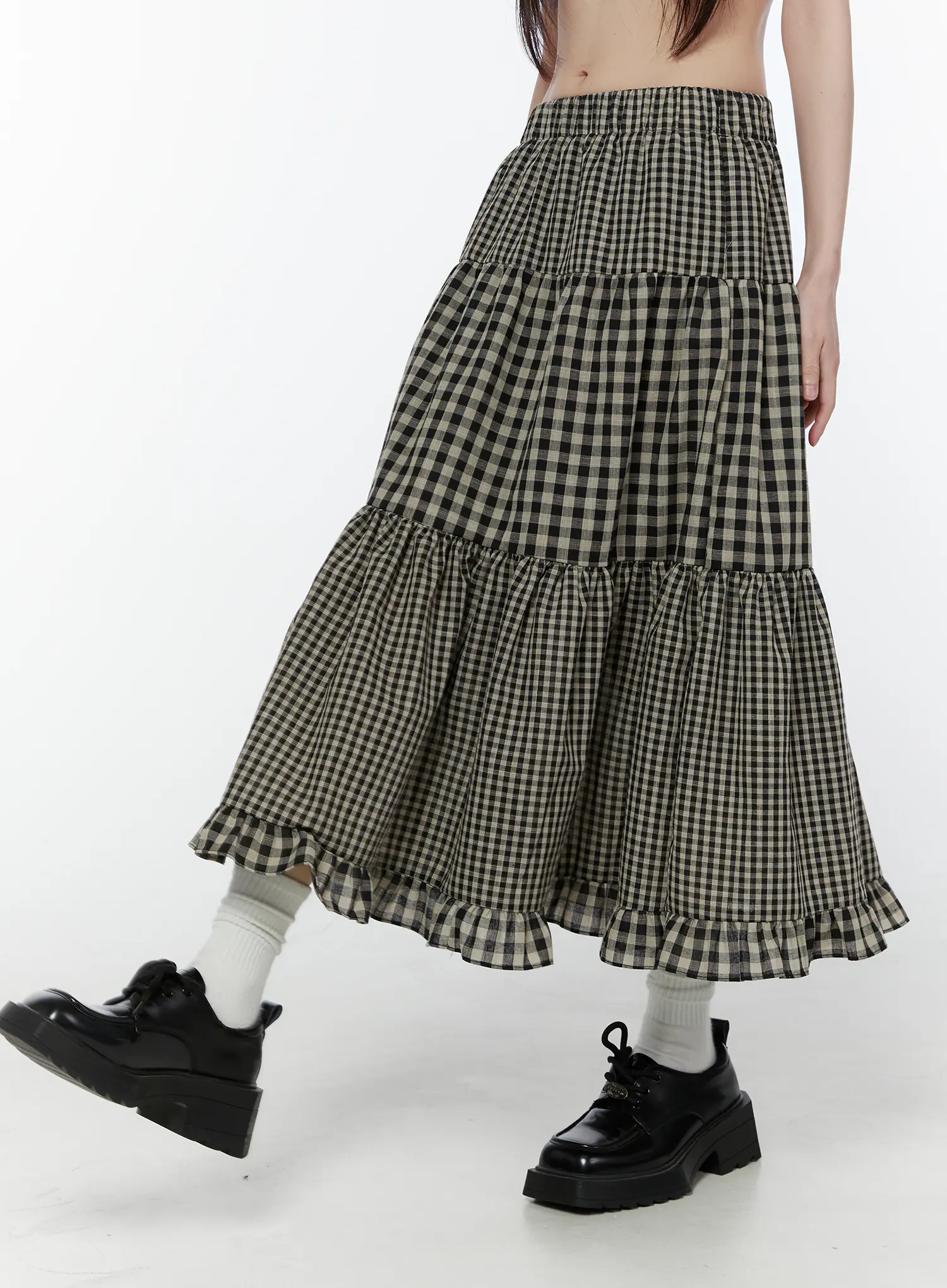 Gingaham Ruffle Midi Skirt CU505 - Image 4
