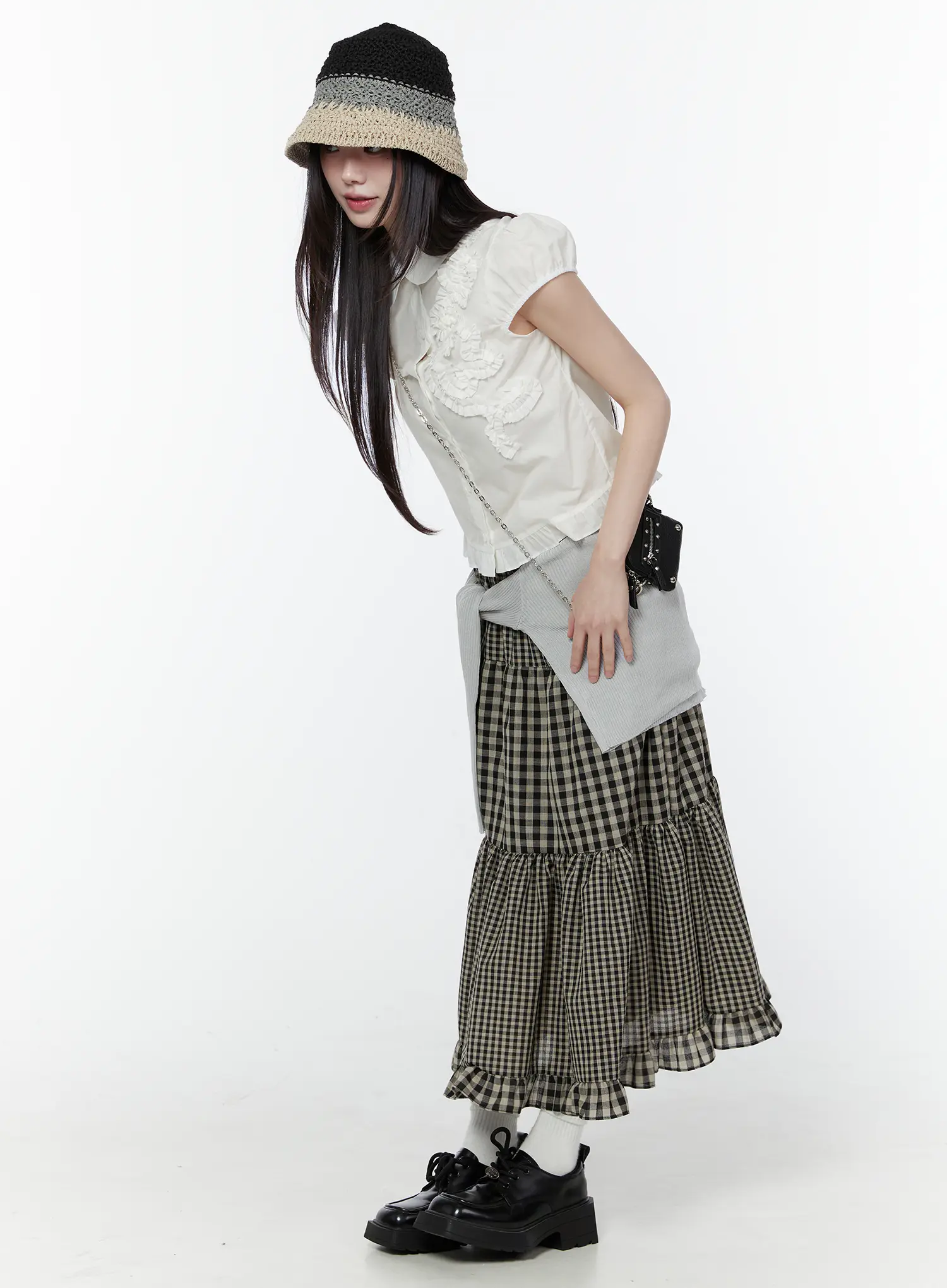 Gingaham Ruffle Midi Skirt CU505 - Image 5