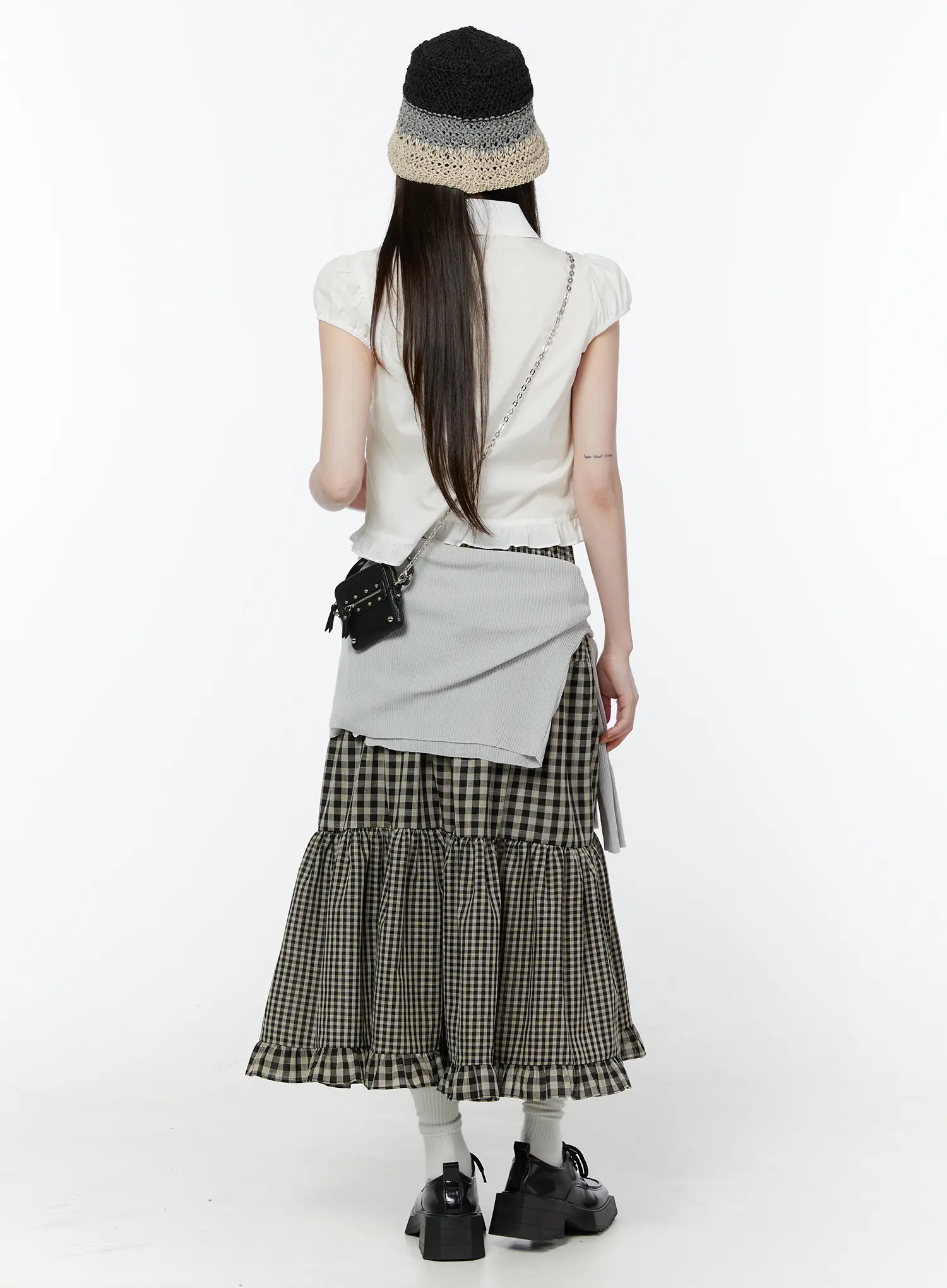 Gingaham Ruffle Midi Skirt CU505 - Image 7