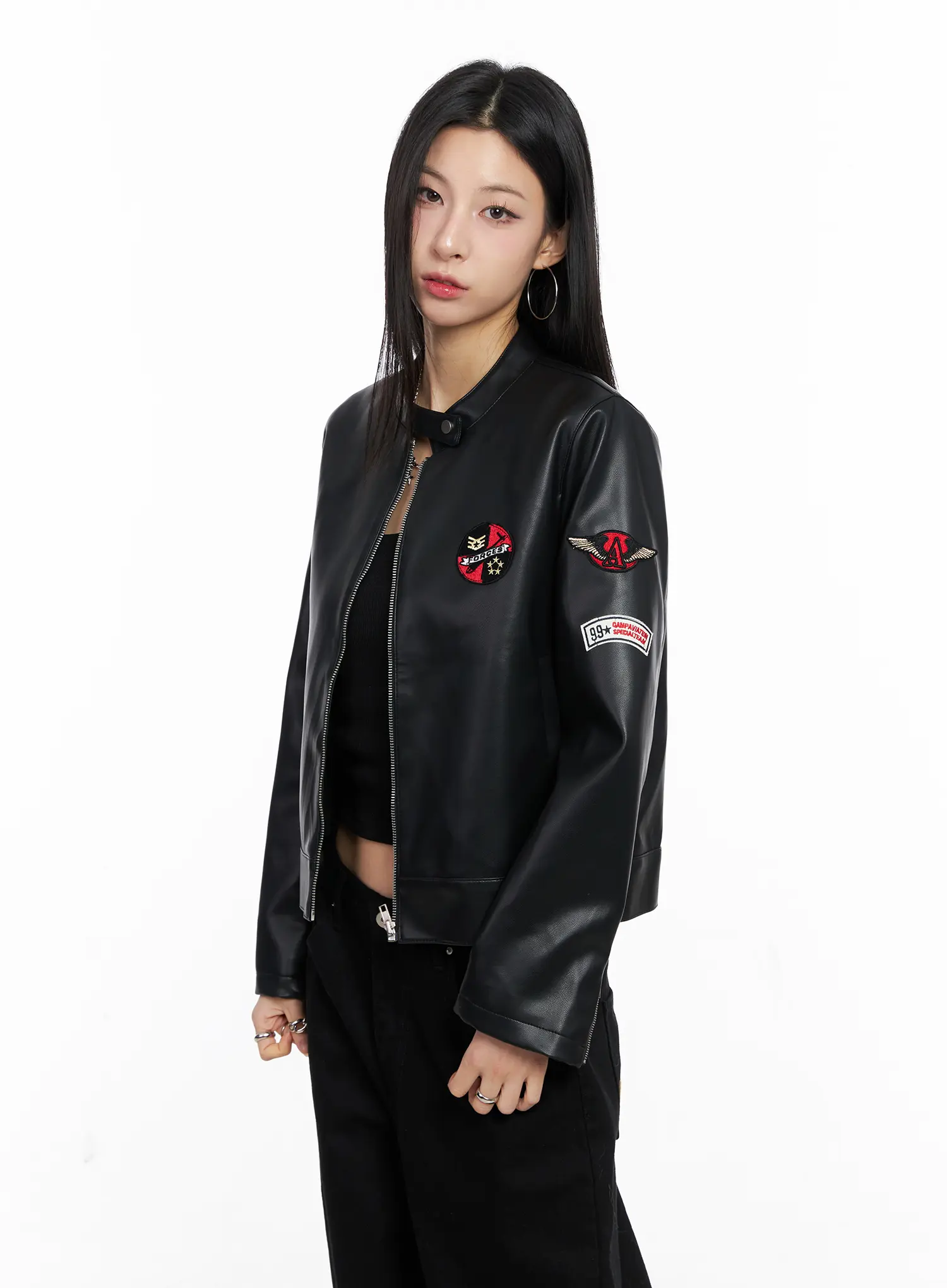 Graphic Crop Leather Jacket CC1109 - Image 4