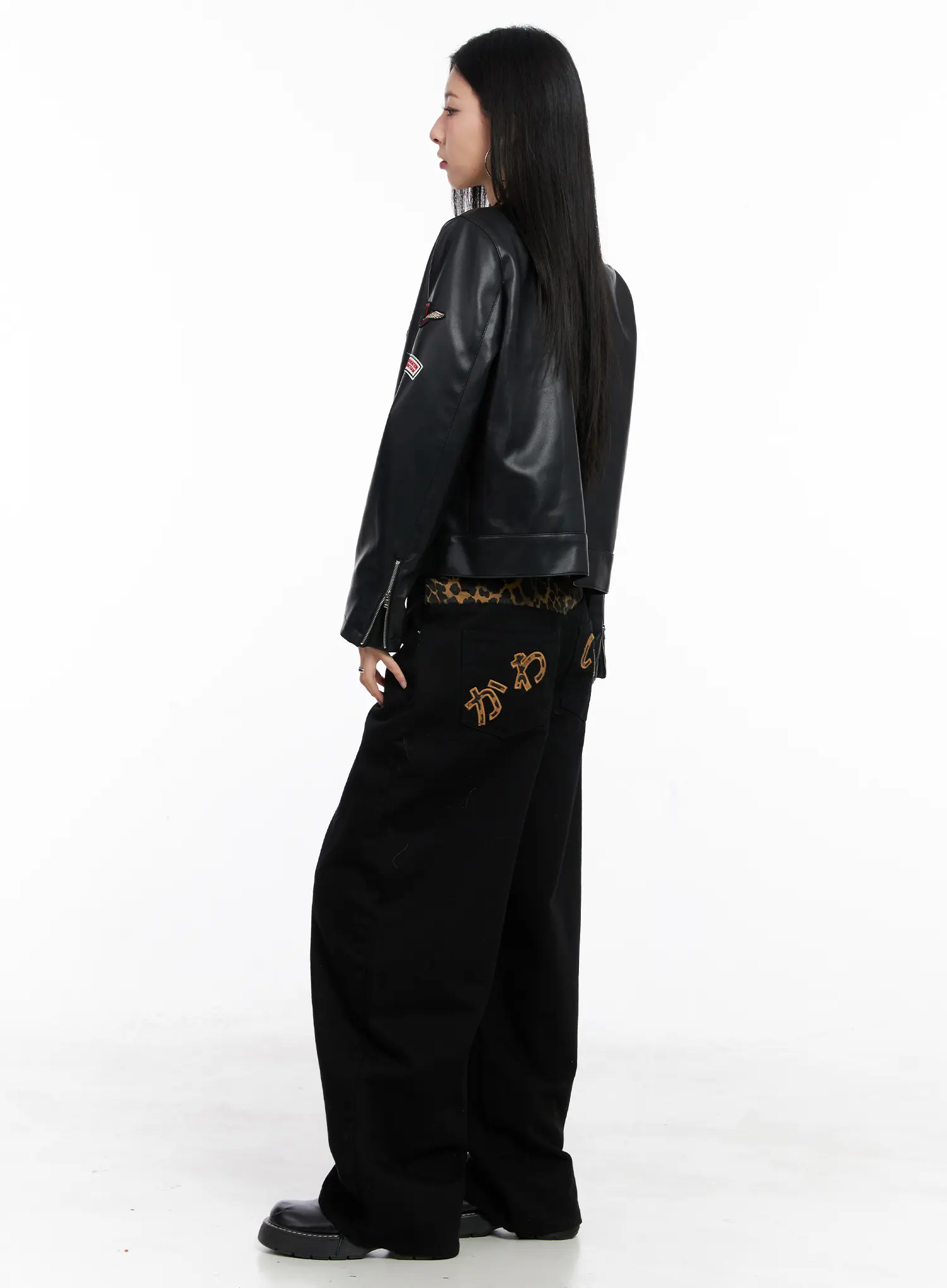 Graphic Crop Leather Jacket CC1109 - Image 9