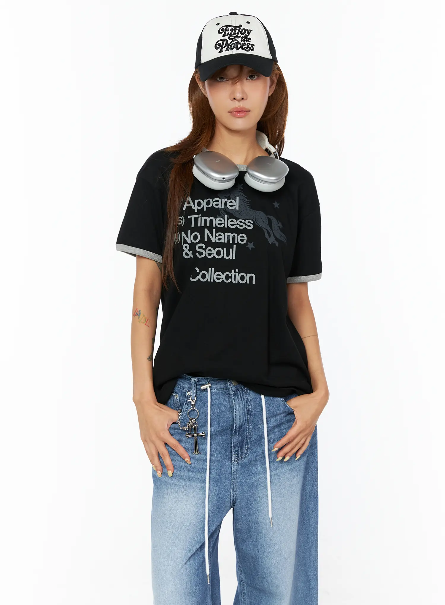 Graphic Lettering Oversized Ringer T-Shirt CU518
