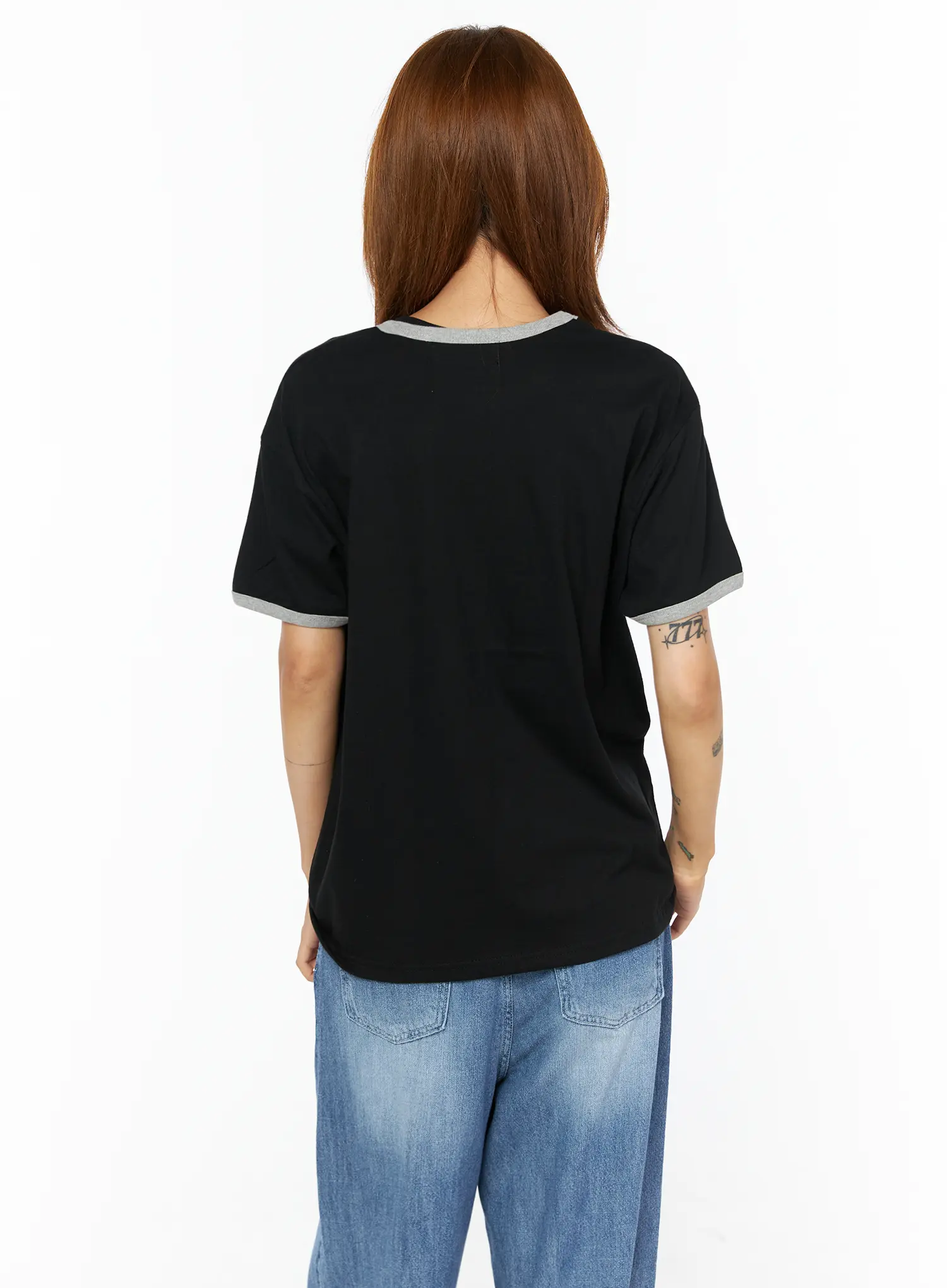 Graphic Lettering Oversized Ringer T-Shirt CU518 - Image 10