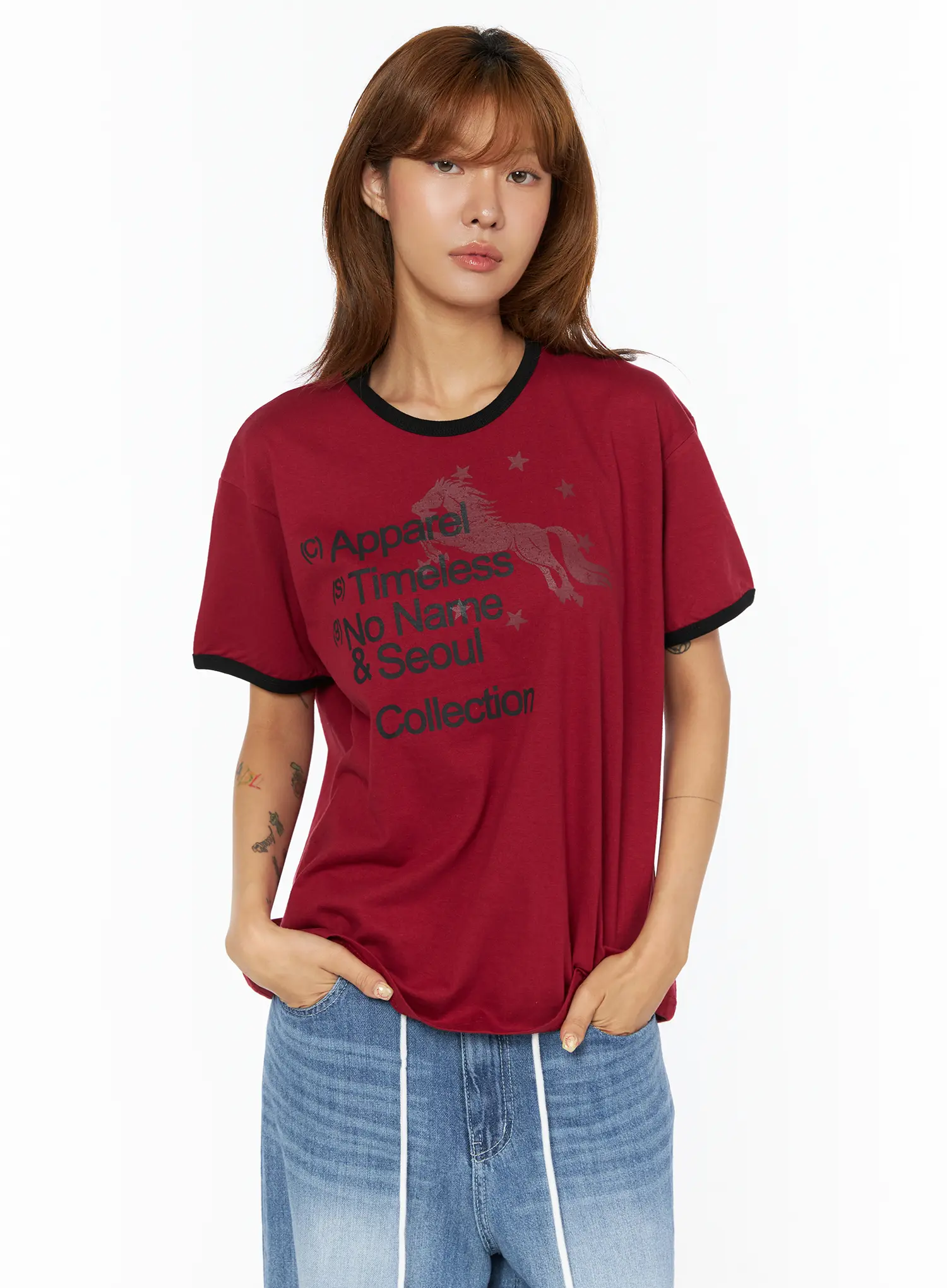Graphic Lettering Oversized Ringer T-Shirt CU518 - Image 2