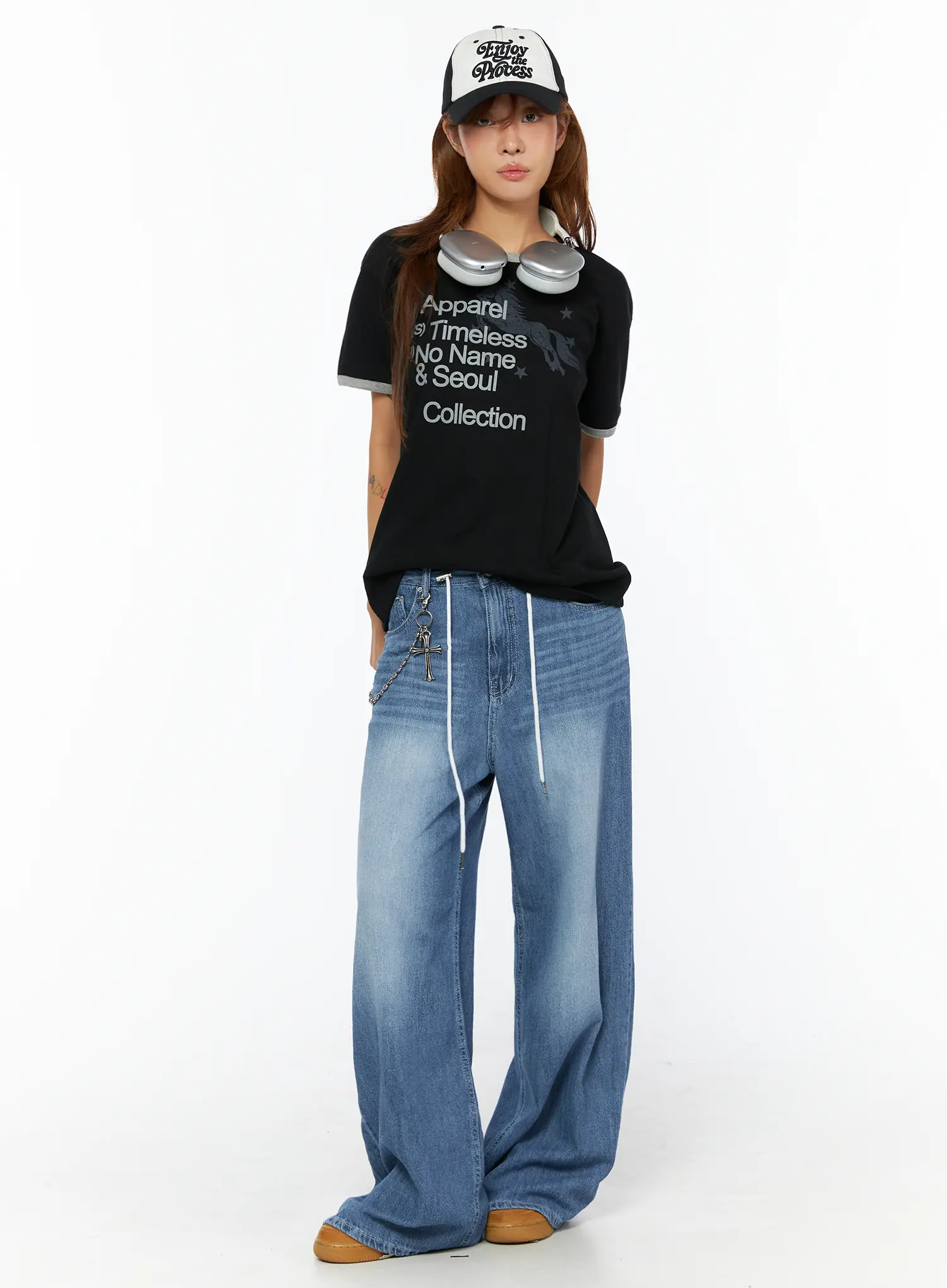 Graphic Lettering Oversized Ringer T-Shirt CU518 - Image 3
