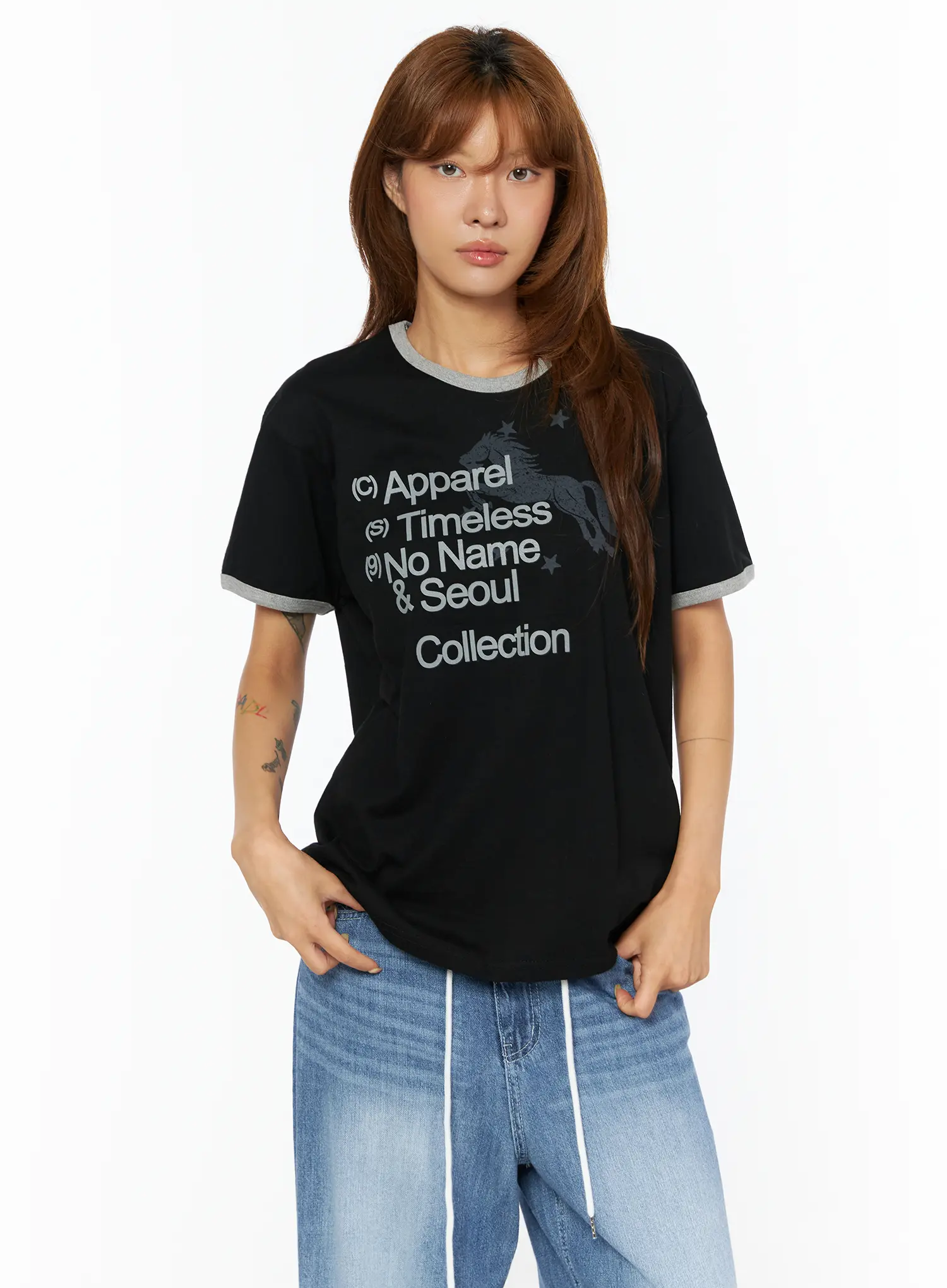 Graphic Lettering Oversized Ringer T-Shirt CU518 - Image 4