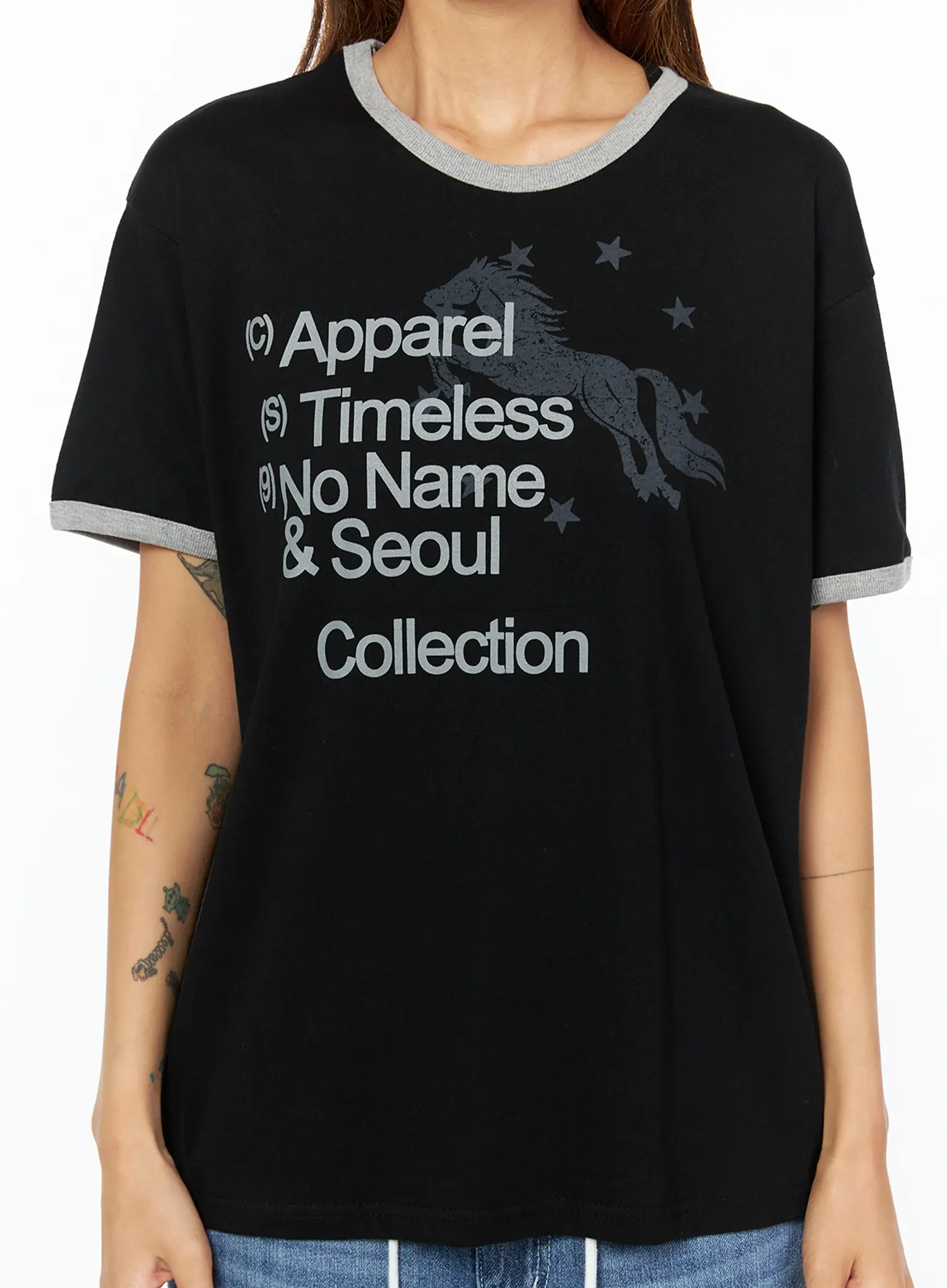 Graphic Lettering Oversized Ringer T-Shirt CU518 - Image 5