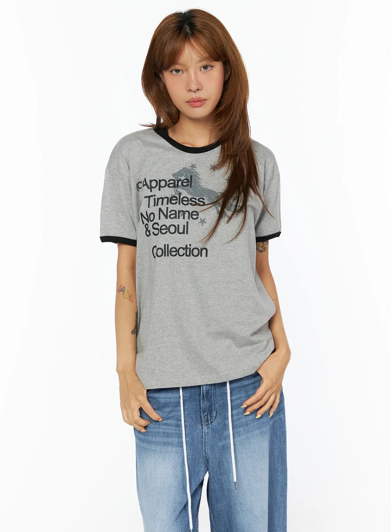Graphic Lettering Oversized Ringer T-Shirt CU518 - Image 6