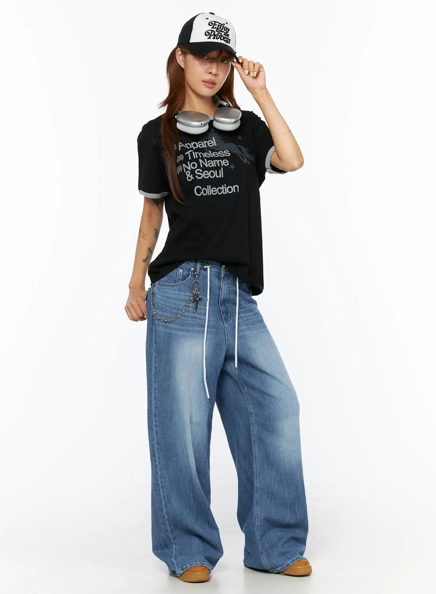 Graphic Lettering Oversized Ringer T-Shirt CU518 - Image 7