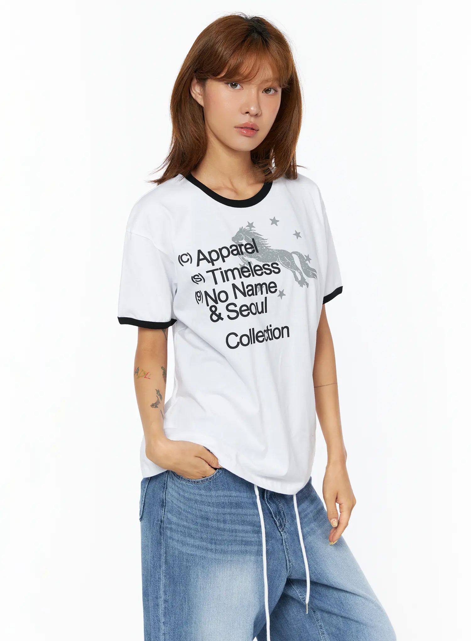 Graphic Lettering Oversized Ringer T-Shirt CU518 - Image 8