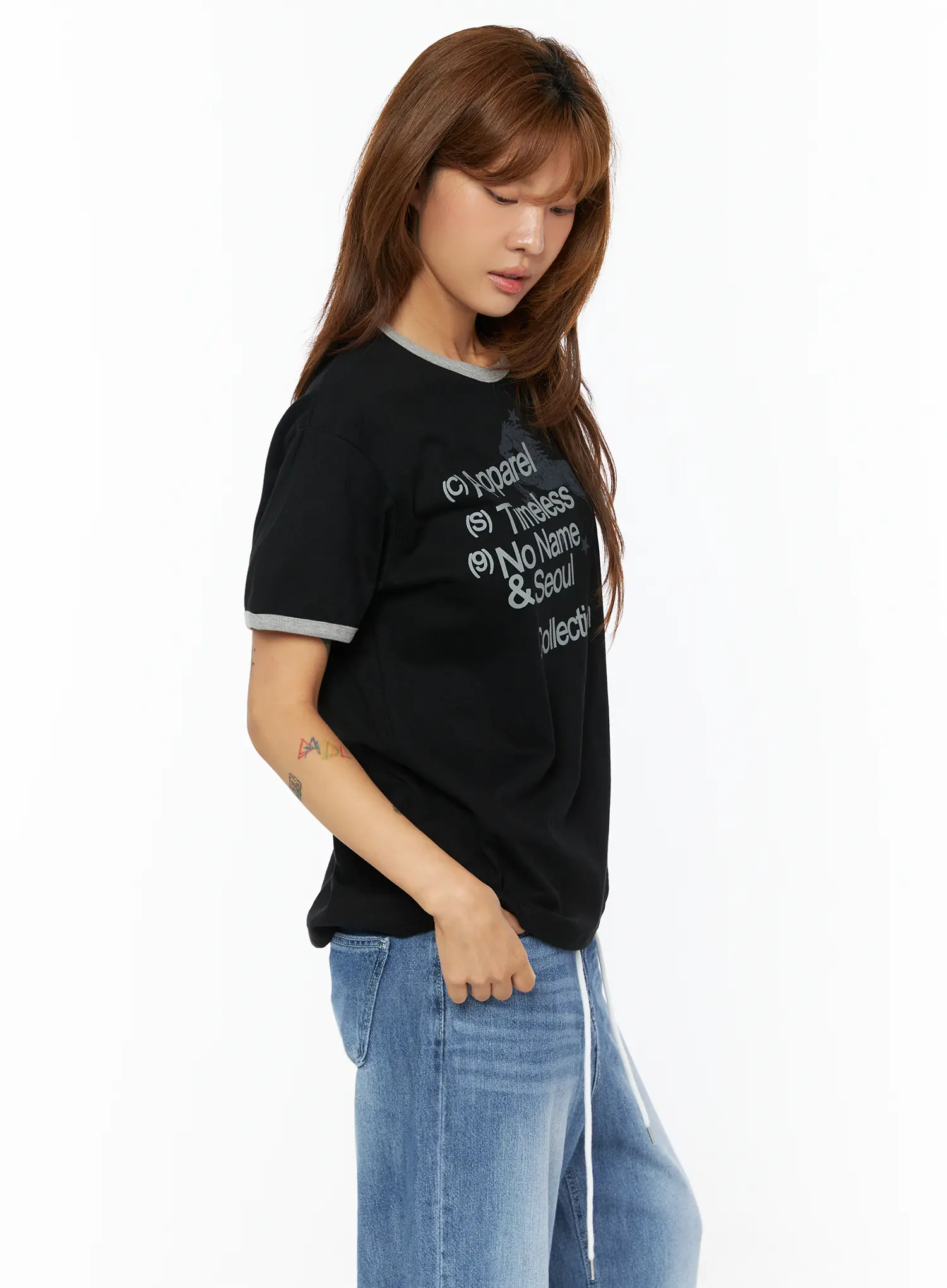Graphic Lettering Oversized Ringer T-Shirt CU518 - Image 9