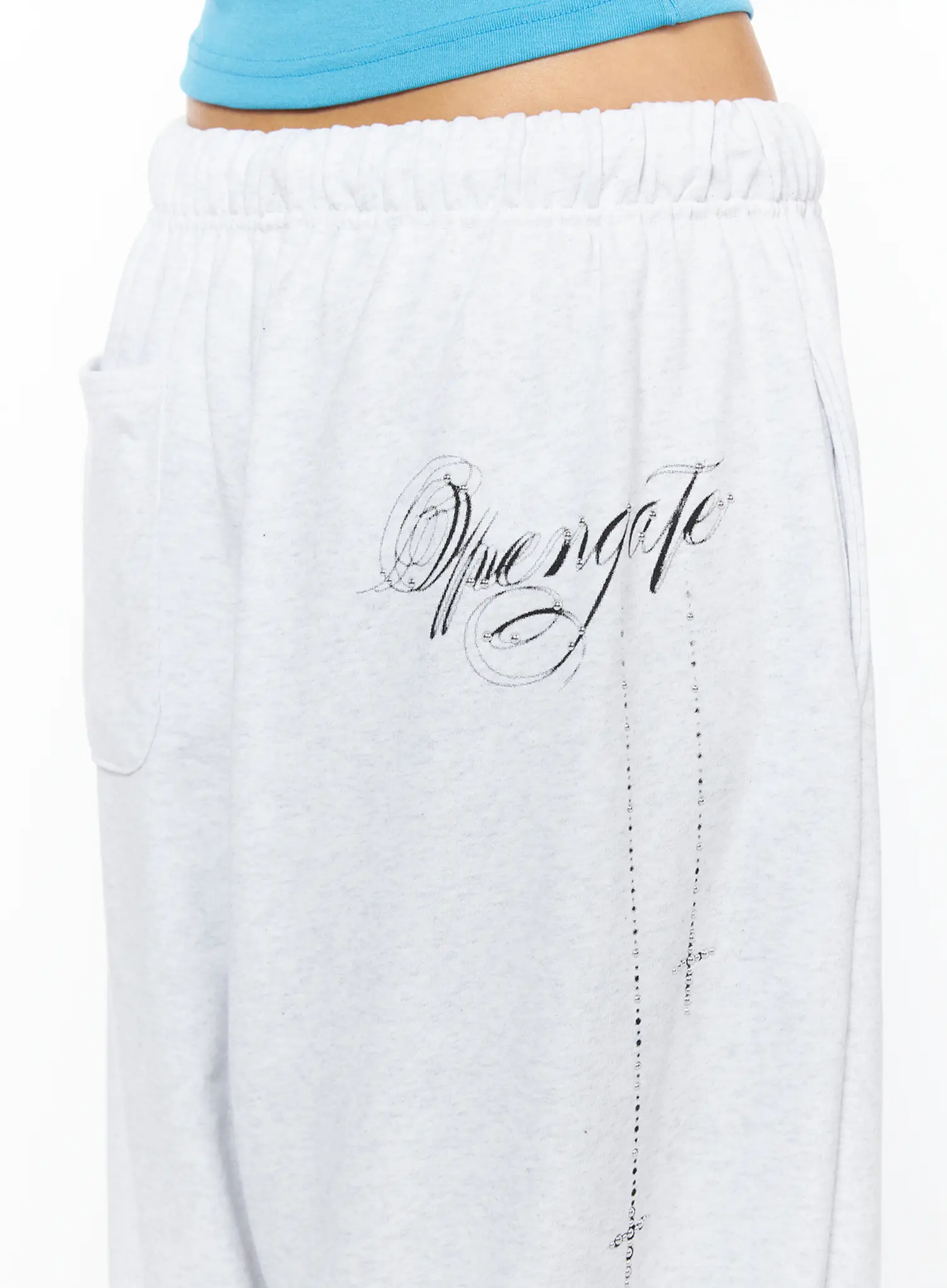 Graphic Lettering Studded Wide-Leg Sweatpants CU518 - Image 2