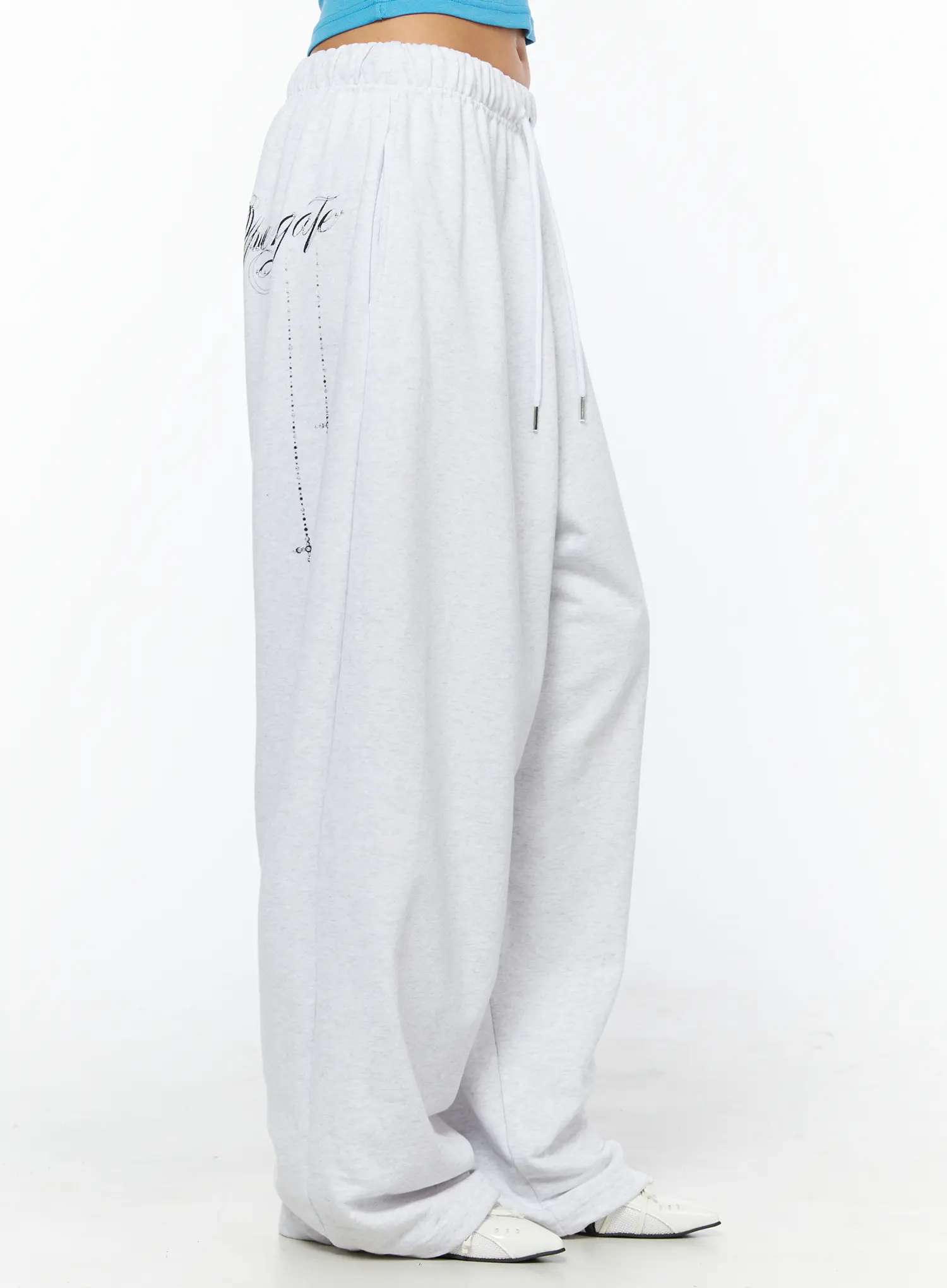 Graphic Lettering Studded Wide-Leg Sweatpants CU518 - Image 7