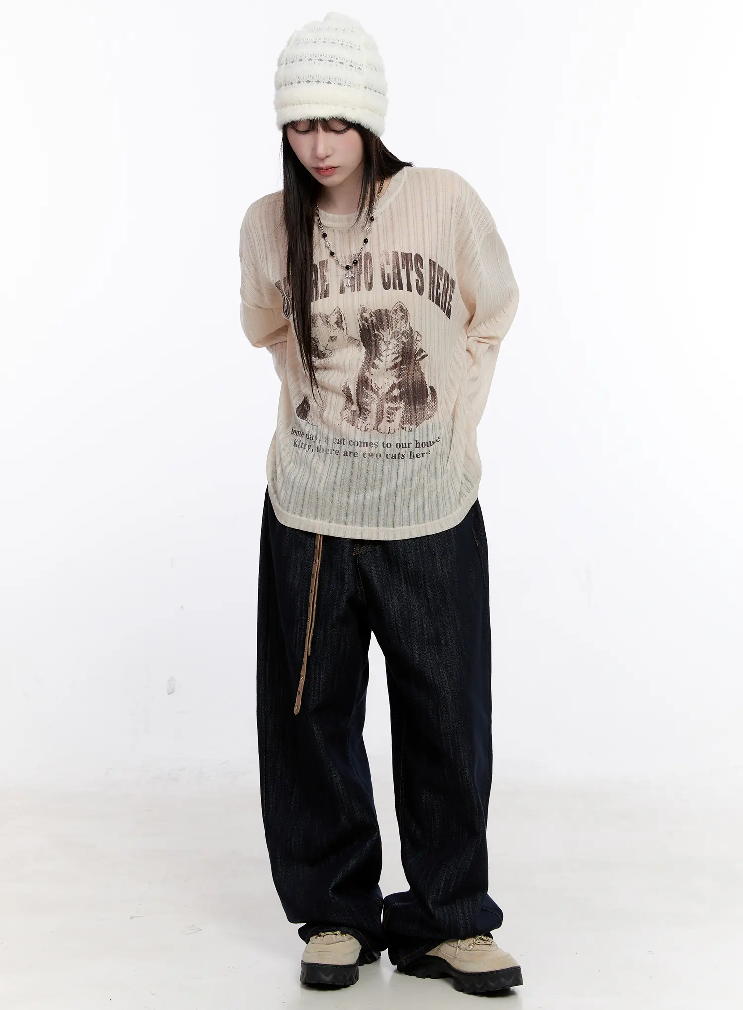 Graphic Oversized Sheer Long Sleeve Top CS530 - Image 3