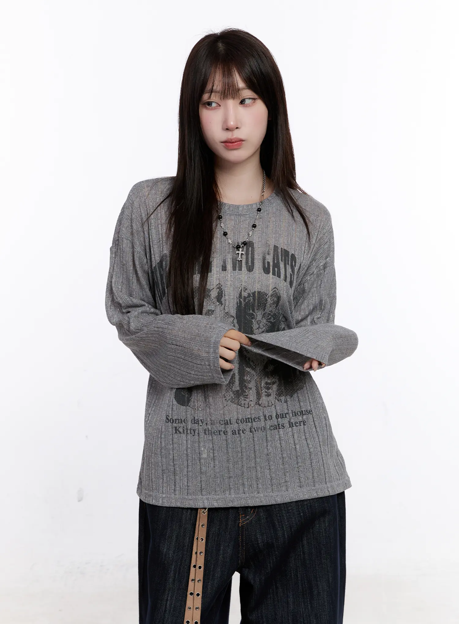 Graphic Oversized Sheer Long Sleeve Top CS530 - Image 9