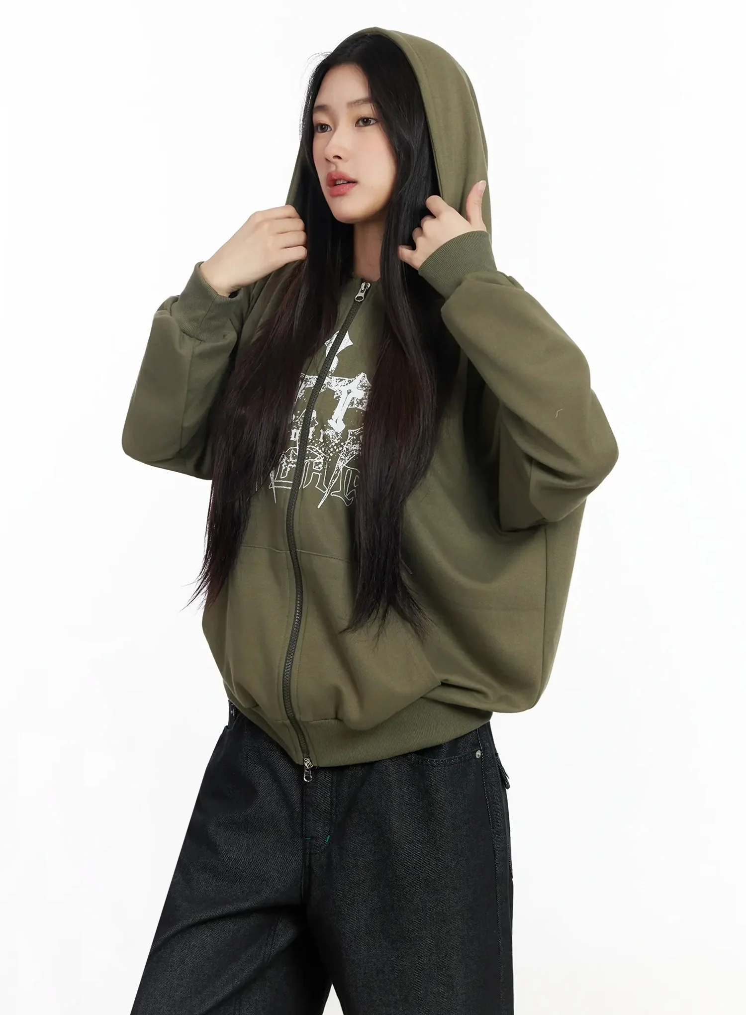 Graphic Oversized Zip Hoodie IM530 - Image 2