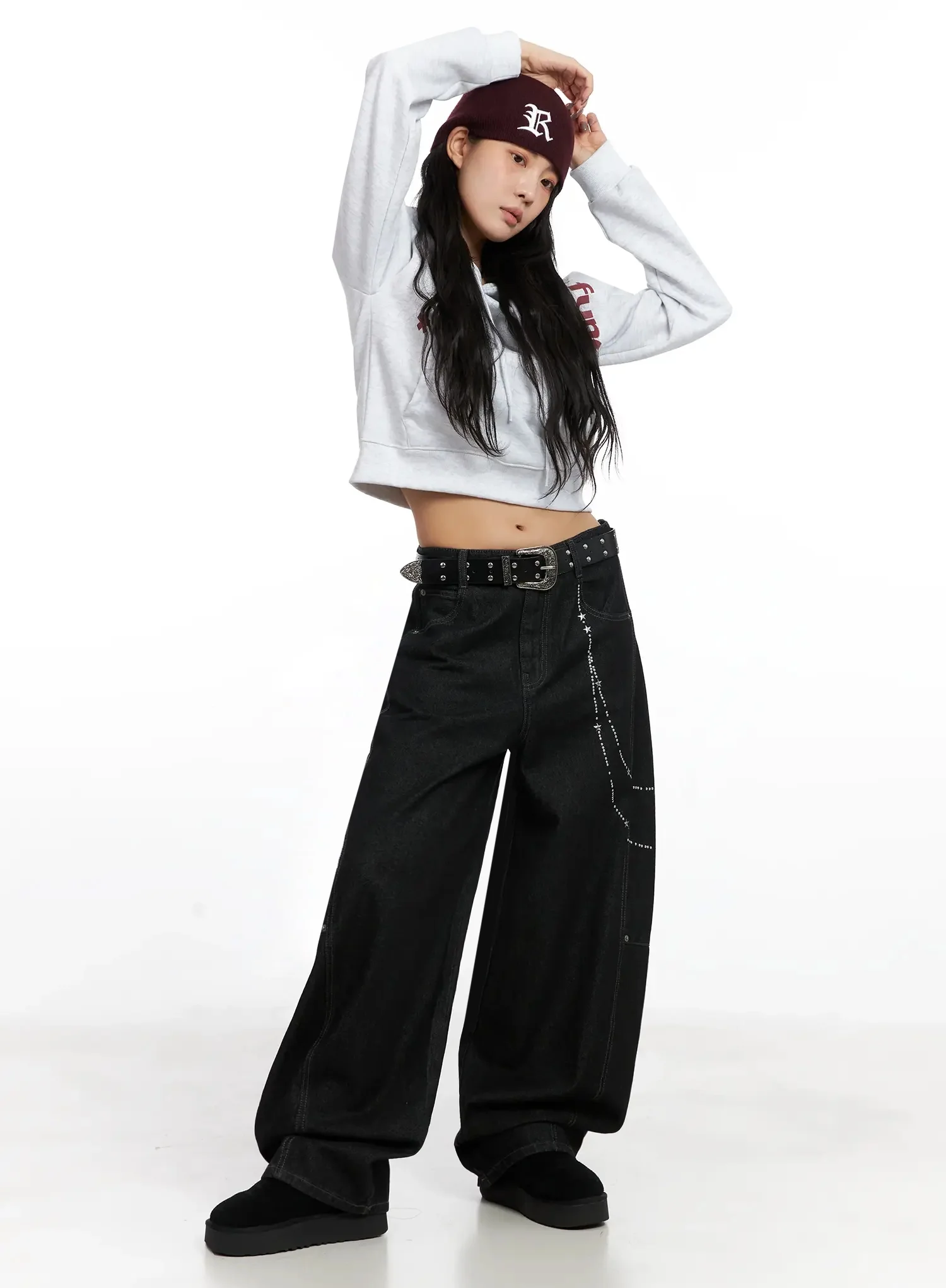 Graphic Print Fleece Cropped Hoodie IN528 - Image 11