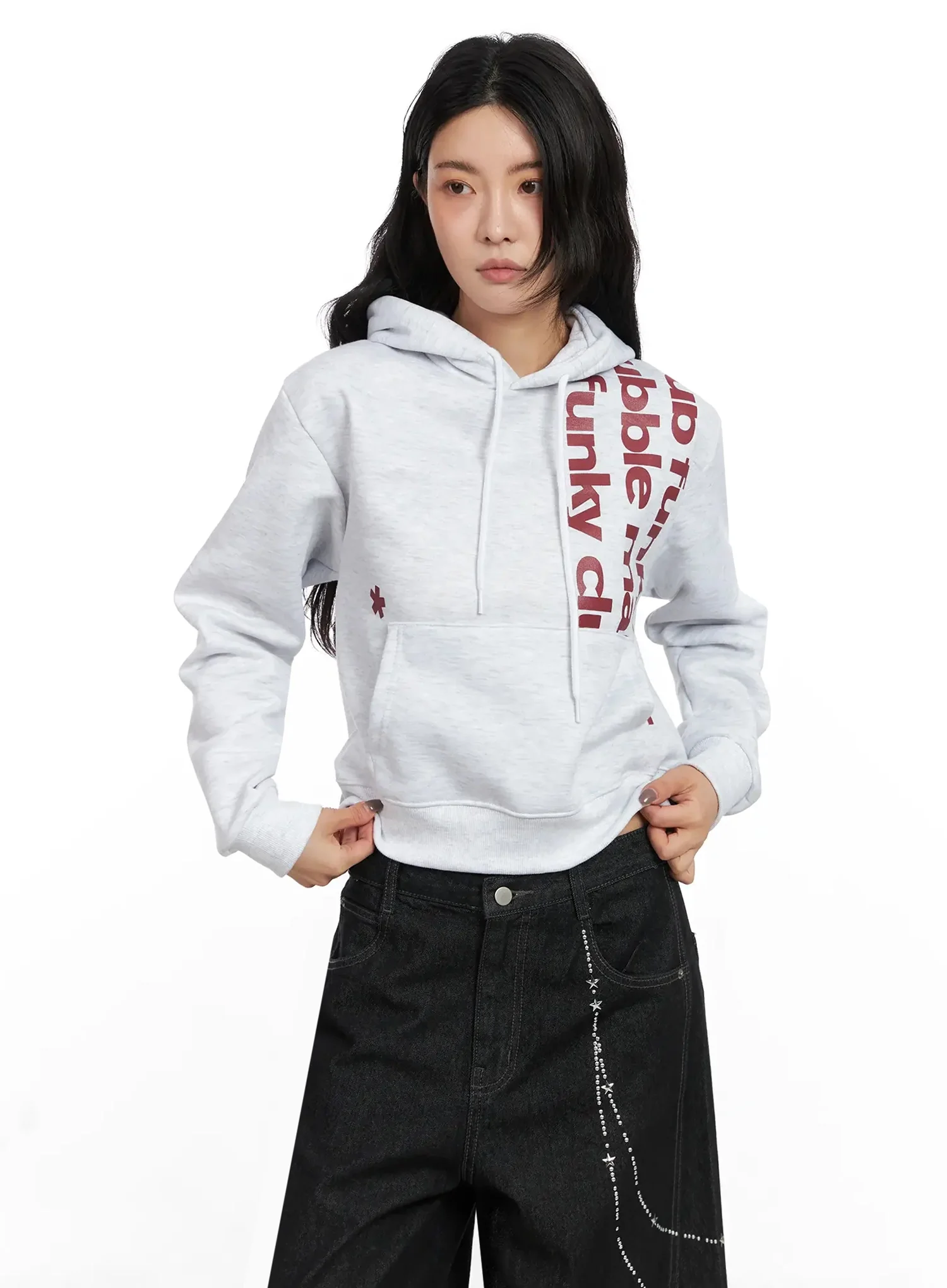 Graphic Print Fleece Cropped Hoodie IN528 - Image 6